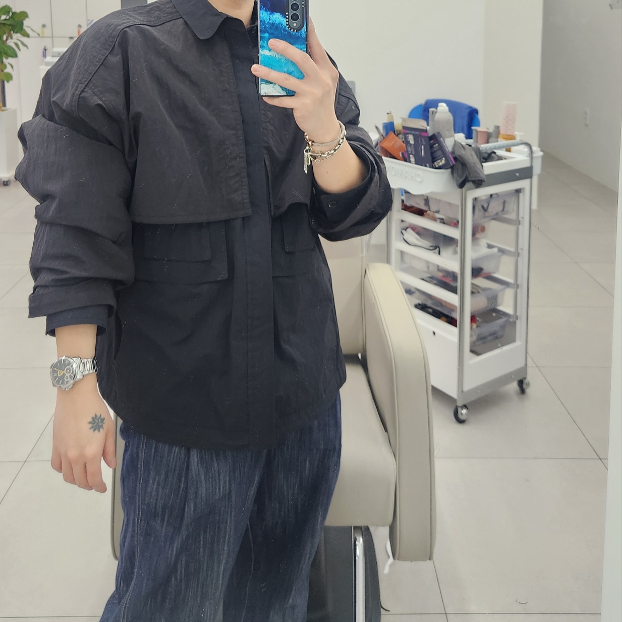 Juun.J Nylon Hidden Coach Shirt Black - 23FW 착용 스타일