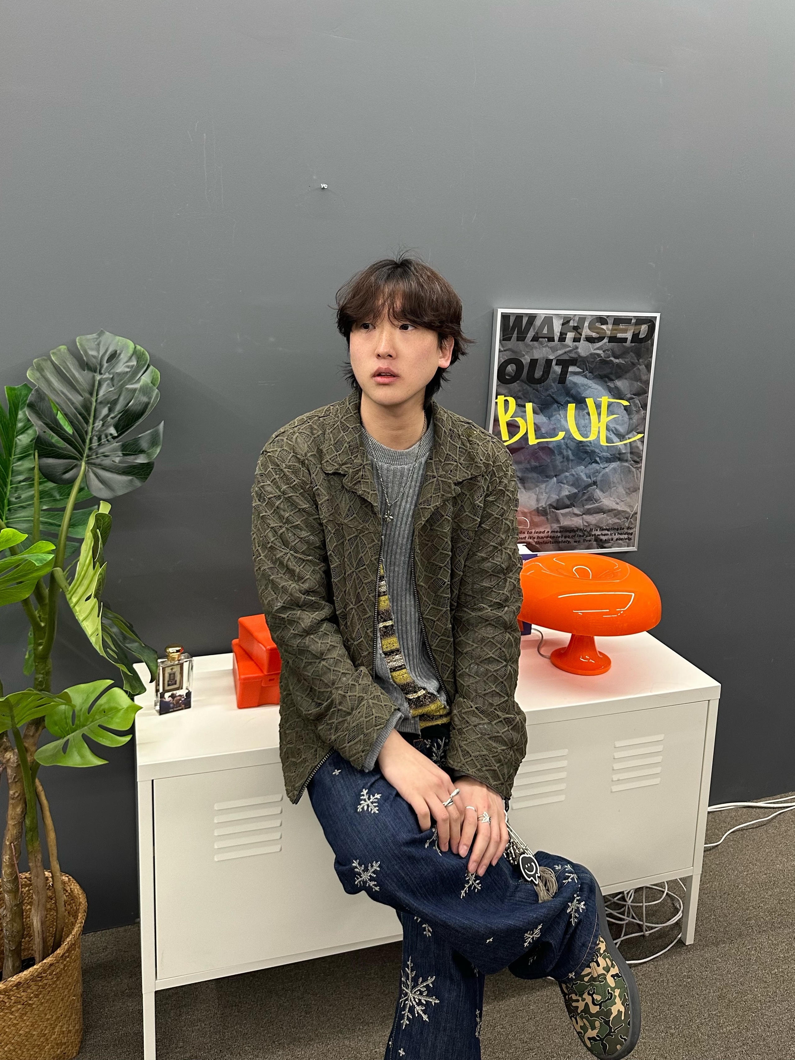 Kapital 14 oz. Denim Snow Pattern Embroidery 5P TH Straight Pants Indigo, [KREAM 단독] ADSB Andersson Bell Macaron Intarsia Cardigan Khaki 착용 스타일 - 3