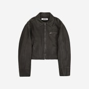 STUDIOTABLE Faded Leather Bomber Jacket Charcoal