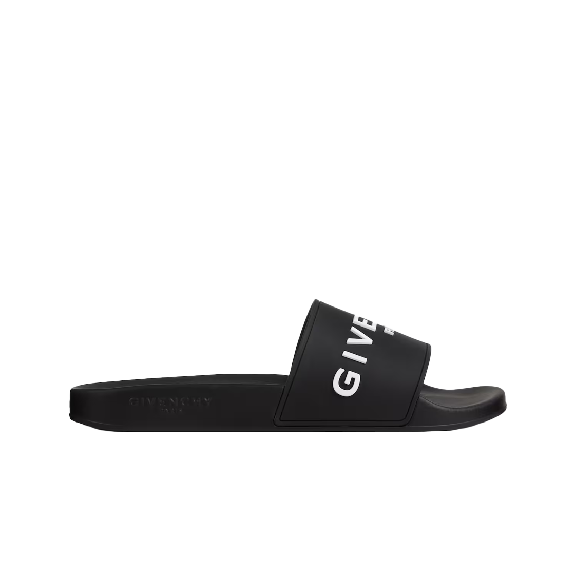 BH301TH1H4-001 Givenchy Welcome Slide Flat Sandals in Rubber Black