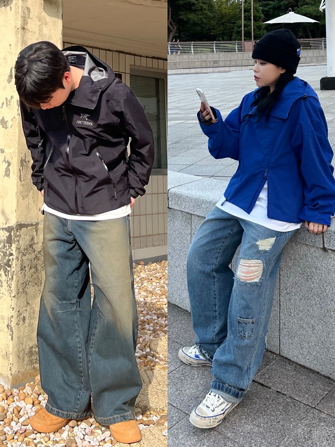 Arc'teryx Beta LT Jacket Black, Ader Error Plue Windbreaker Z-Blue 착용 스타일 - 2