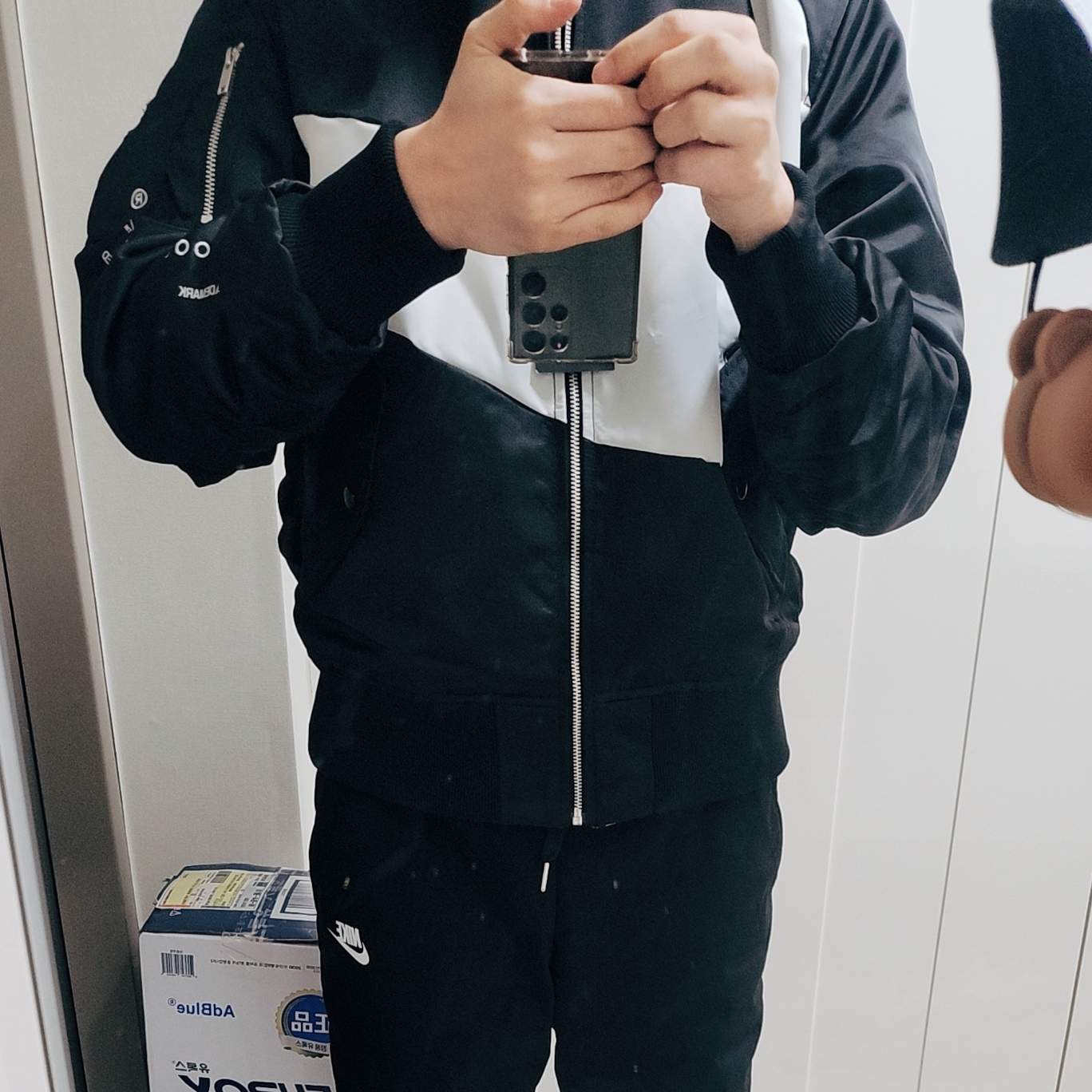 Nike NSW Swoosh Therma-Fit Bomber Black - Asia 착용 스타일 - 1