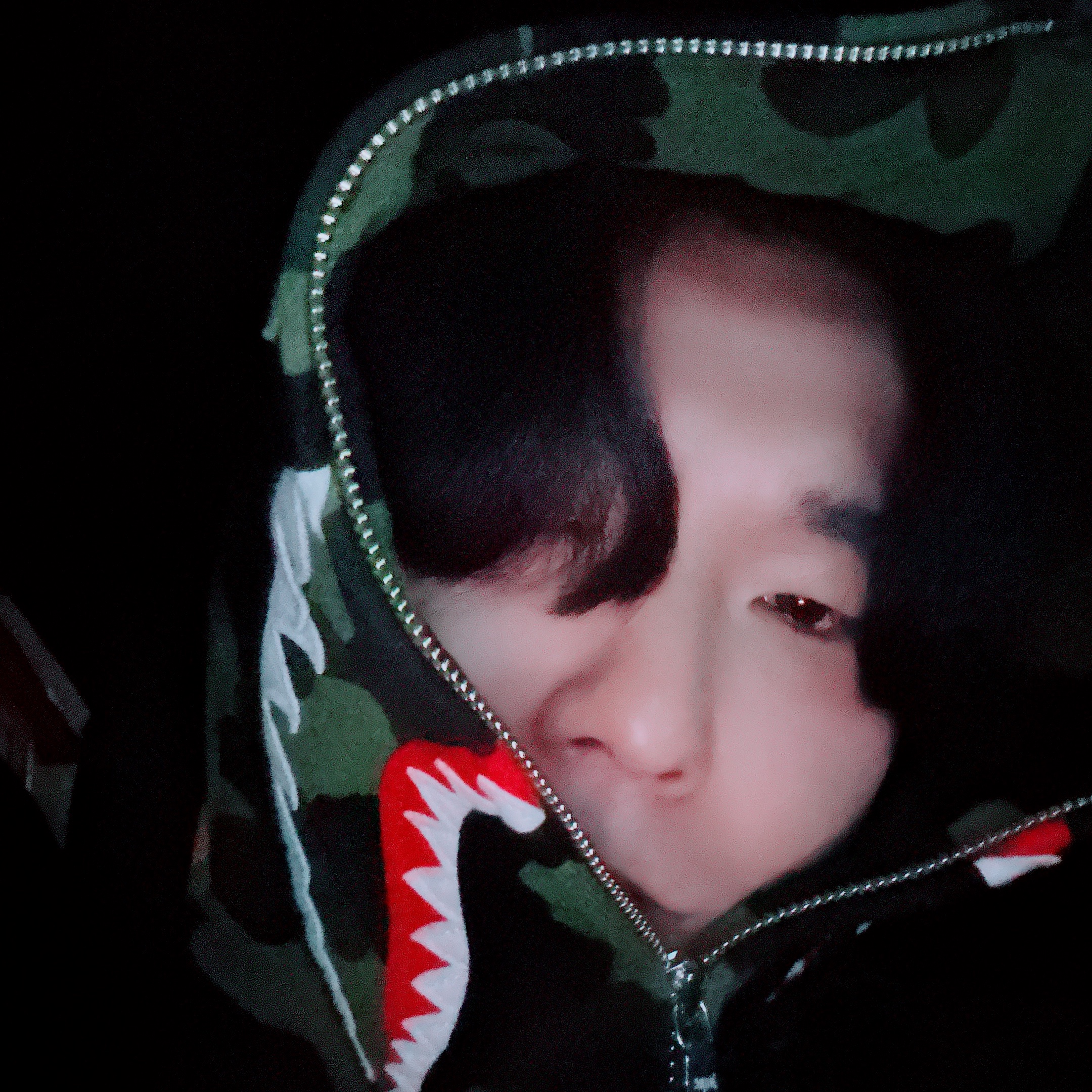 BAPE 1st Camo Shark Full Zip Hoodie Army Green 착용 스타일 - 2