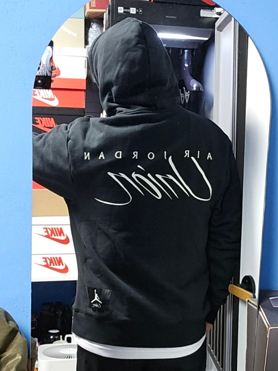 Jordan x Union Fleece Hoodie Black - Asia 착용 스타일 - 5