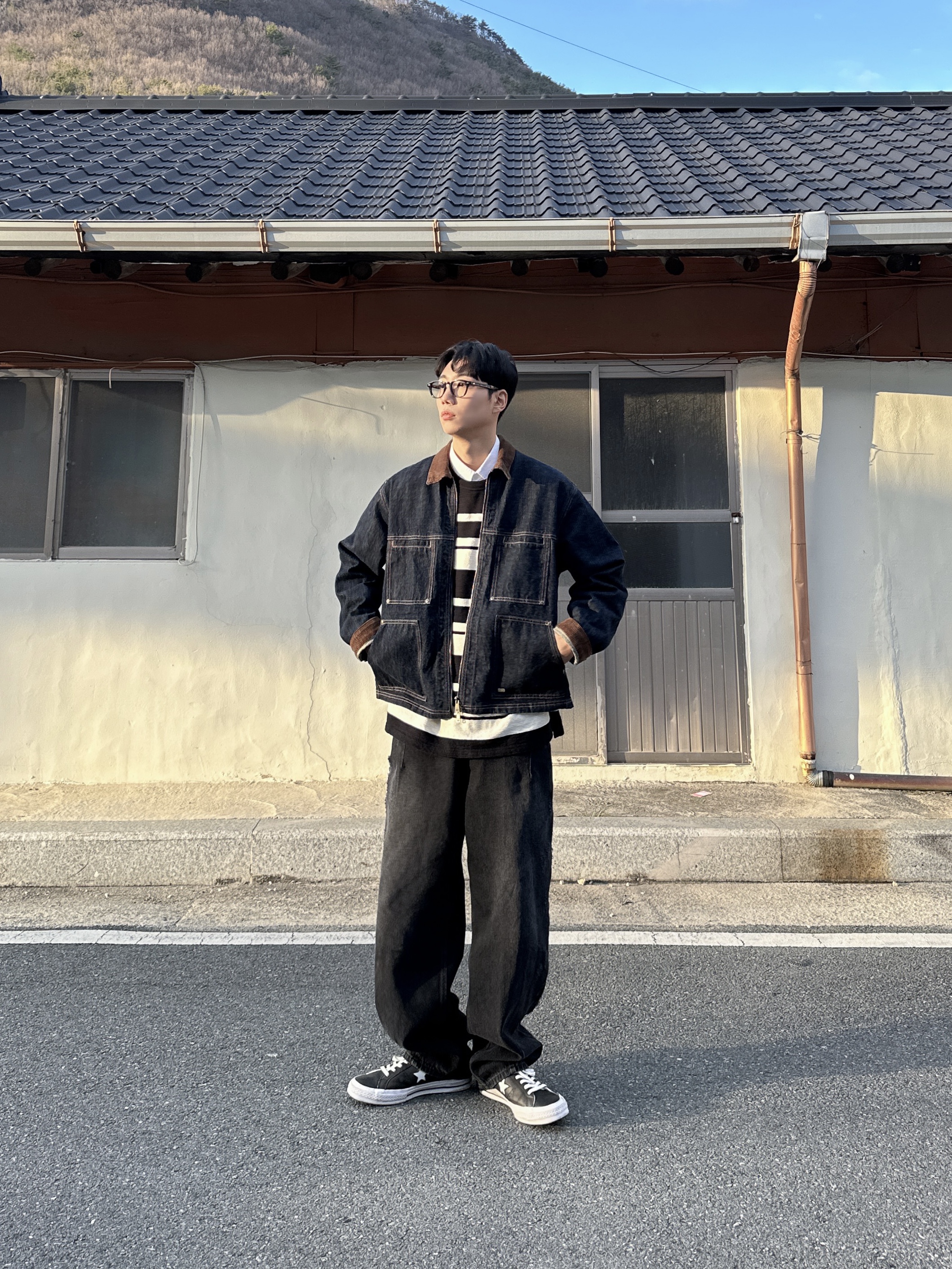 Converse One Star Ox Leather Black 착용 스타일