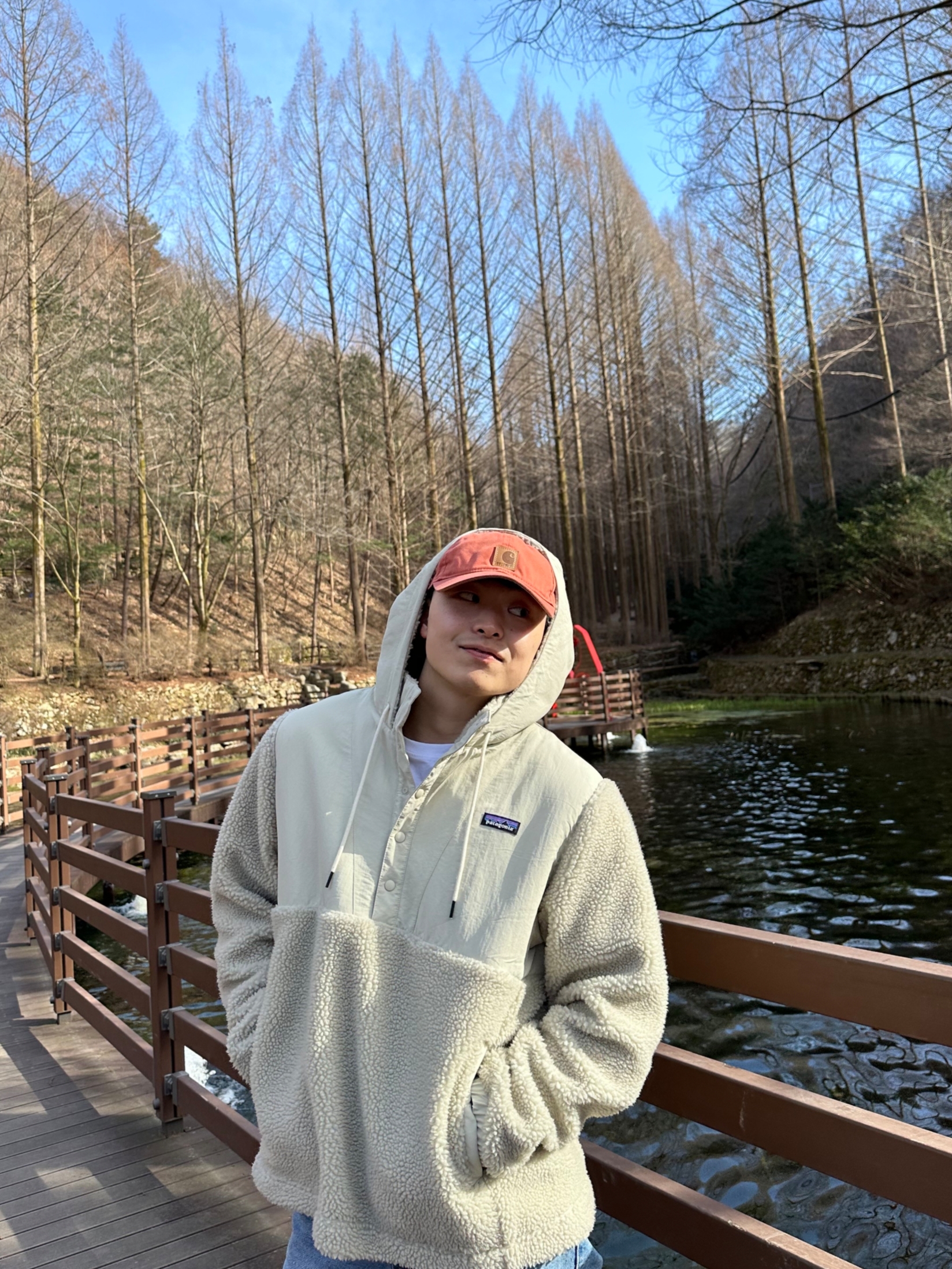 Carhartt Canvas Cap Red, (W) Patagonia Shelled Retro-X Fleece Pullover Pelican 착용 스타일 - 1