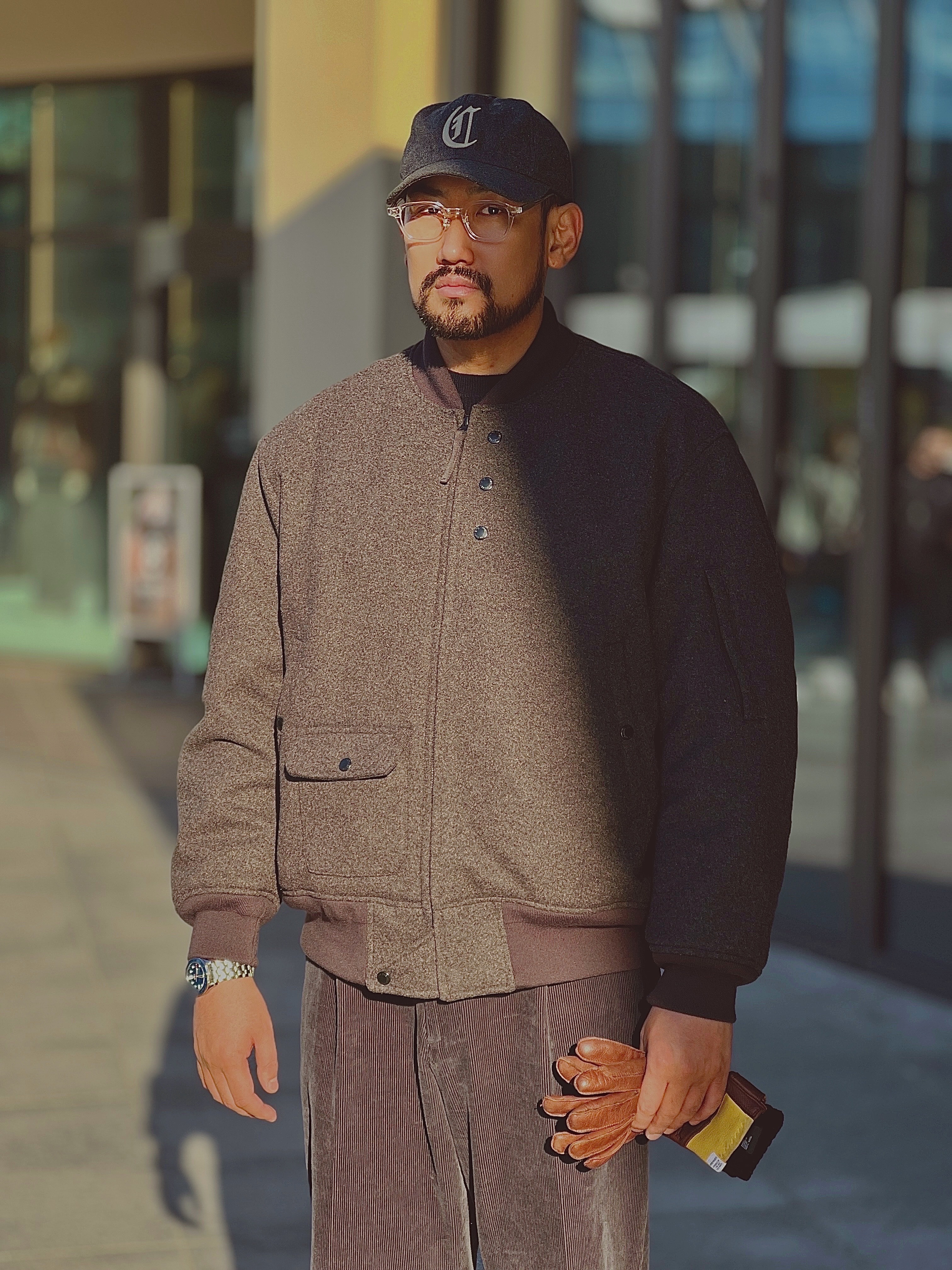 Uniqlo x Engineered Garments Pufftech Short Blouson Dark Gray, Uniqlo x Engineered Garments Pufftech Short Blouson Navy 착용 스타일 - 4