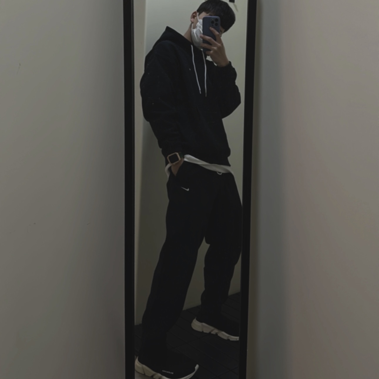 Nike NRG Solo Swoosh Fleece Hoodie Black White - Asia, Nike NRG Solo Swoosh Fleece Pants Black White - Asia 착용 스타일