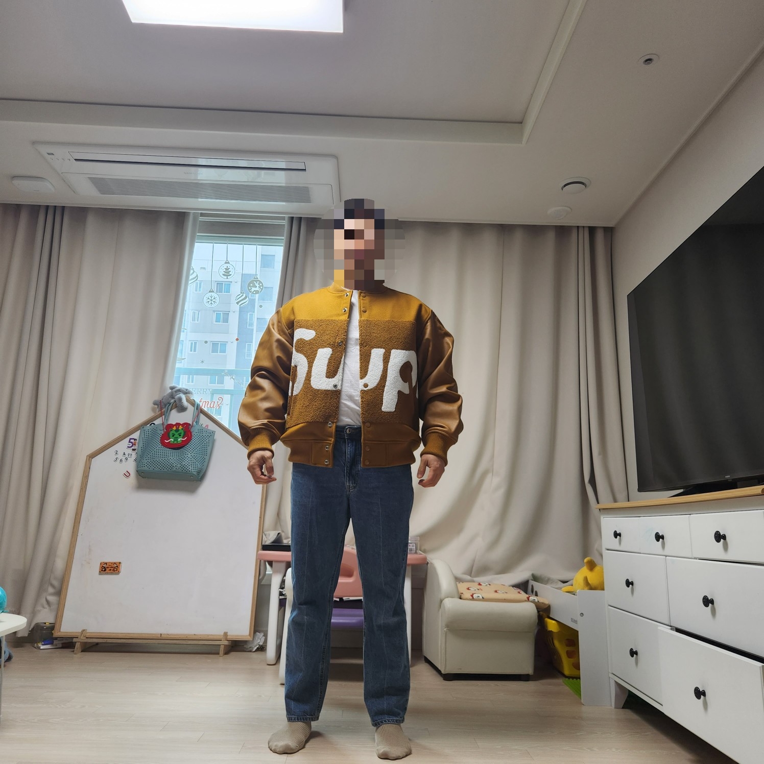Supreme Big Logo Chenille Varsity Jacket Mustard - 24SS 착용 스타일 - 6