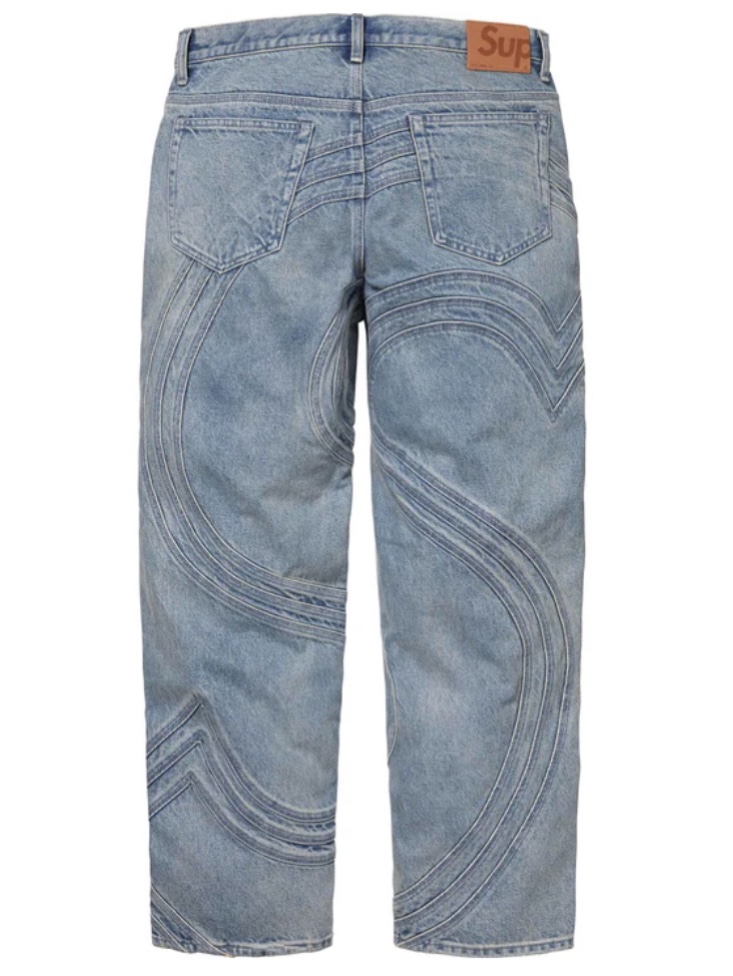 Supreme S Logo Loose Fit Jean Washed Blue - 24SS 착용 스타일 - 2