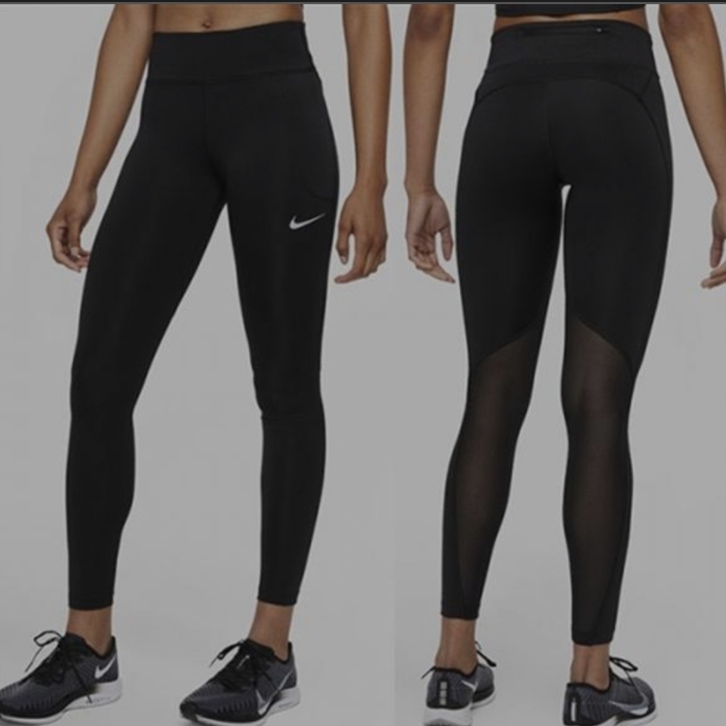 (W) Nike Fast Mid Rise Running Leggings Black - Asia 착용 스타일