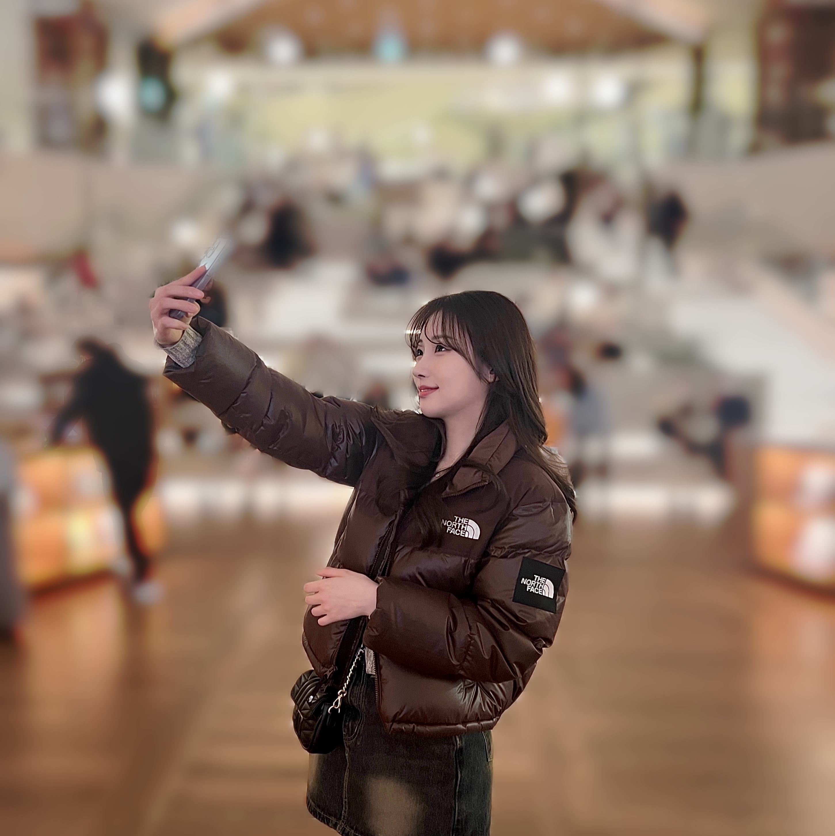 (W) The North Face White Label Novelty Nuptse Down Jacket Cocoa Brown 착용 스타일 - 1