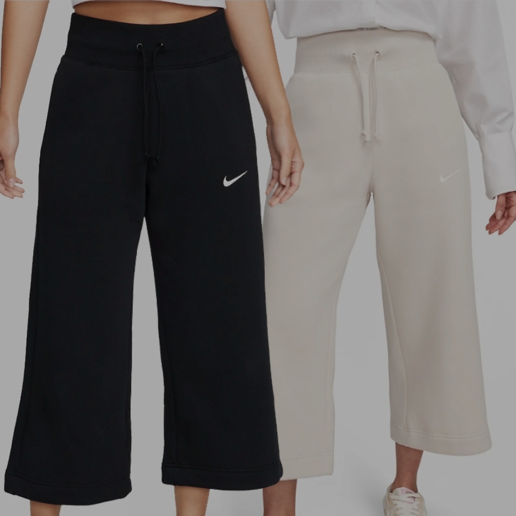 (W) Nike NSW Phoenix Fleece High-Waisted Cropped Sweatpants Black, (W) Nike NSW Phoenix Fleece High-Waisted Cropped Sweatpants Light Orewood Brown 착용 스타일