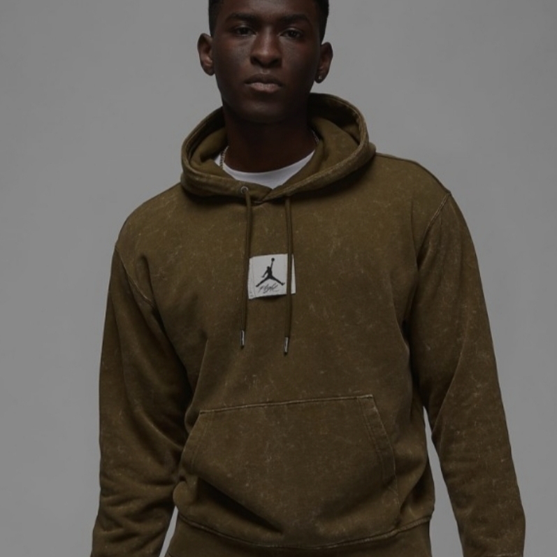Jordan Essential Washed Fleece Hoodie Light Olive - Asia 착용 스타일 - 2