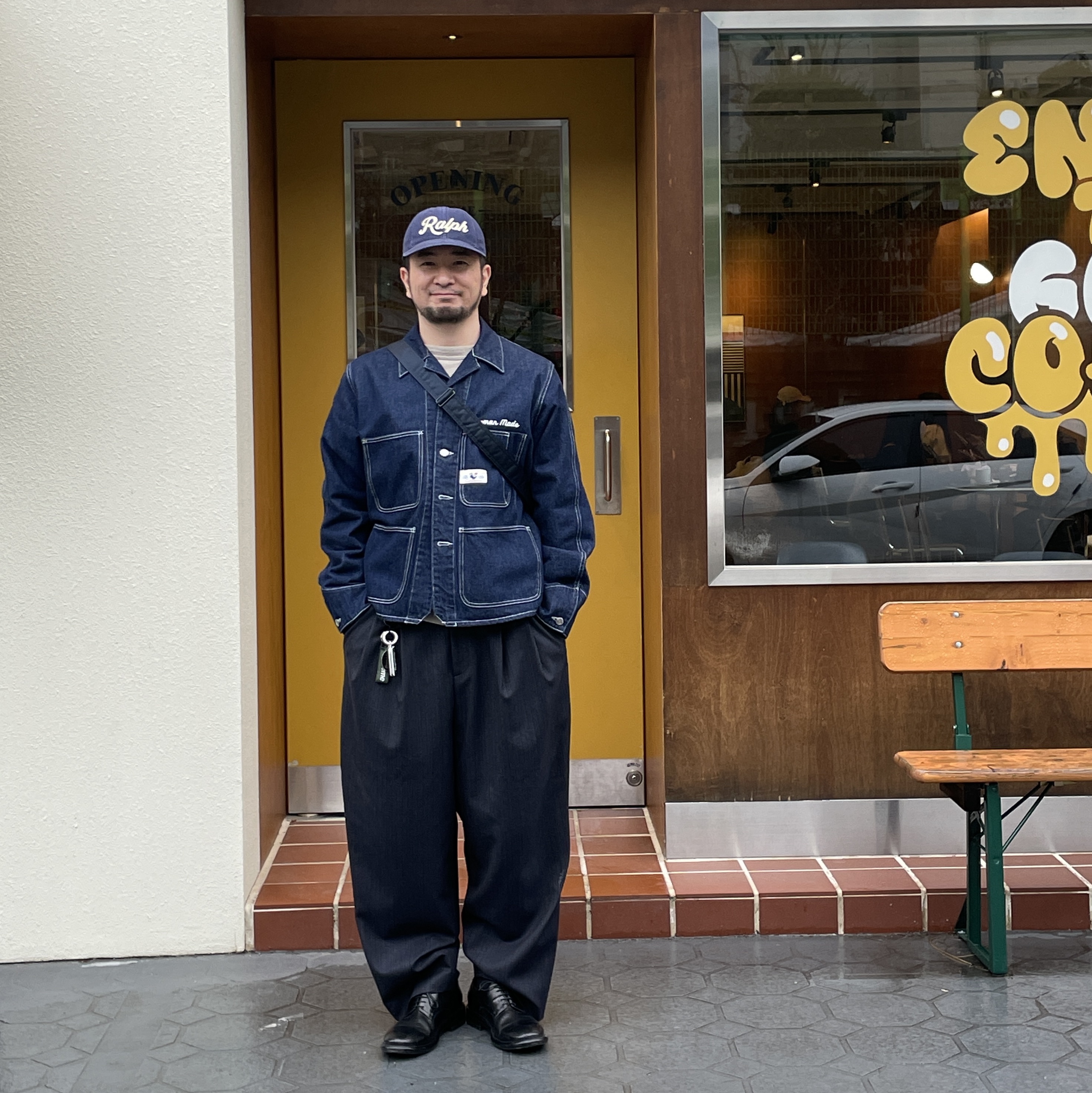 Human Made Denim Short Coverall Jacket Indigo 착용 스타일 - 1