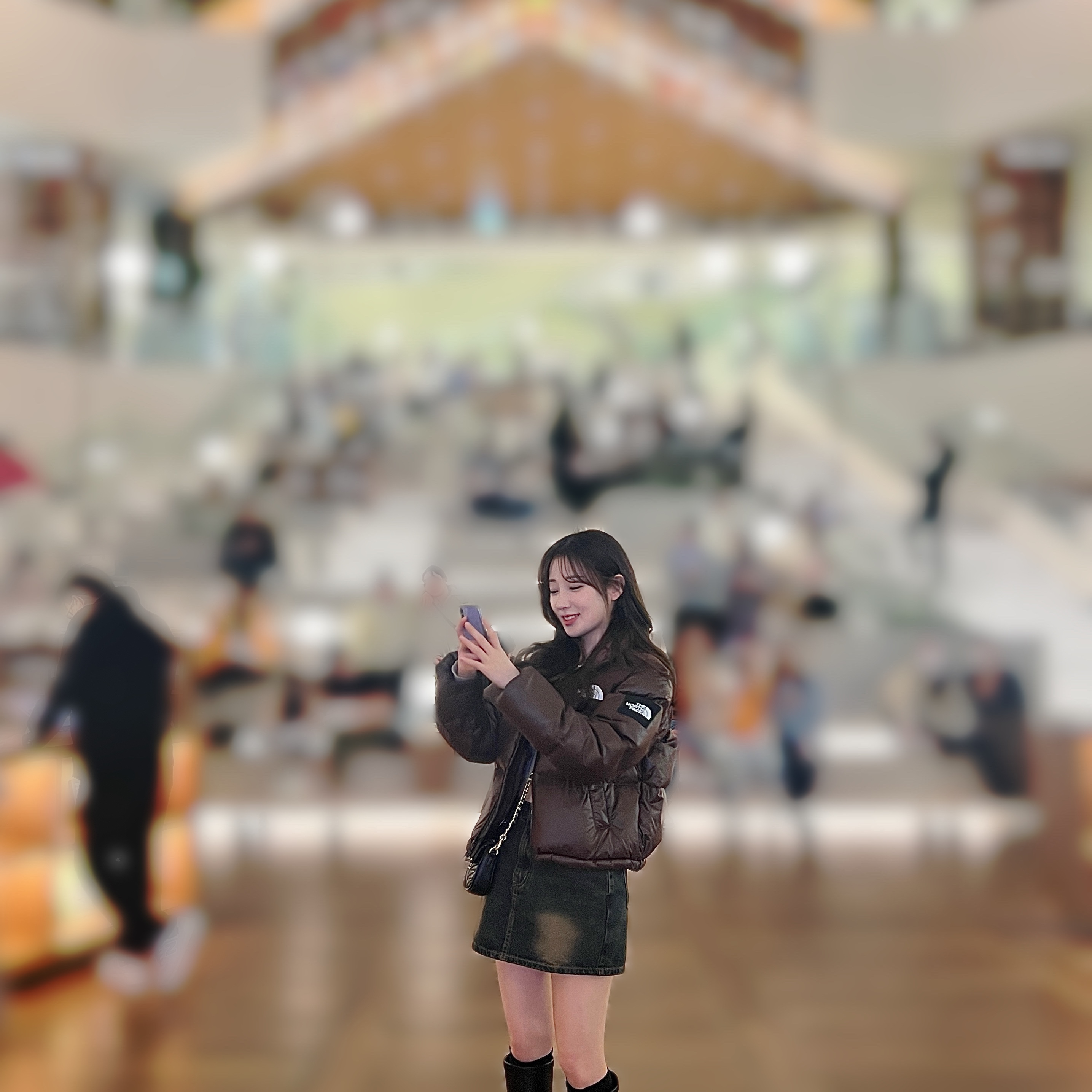 (W) The North Face White Label Novelty Nuptse Down Jacket Cocoa Brown 착용 스타일 - 2