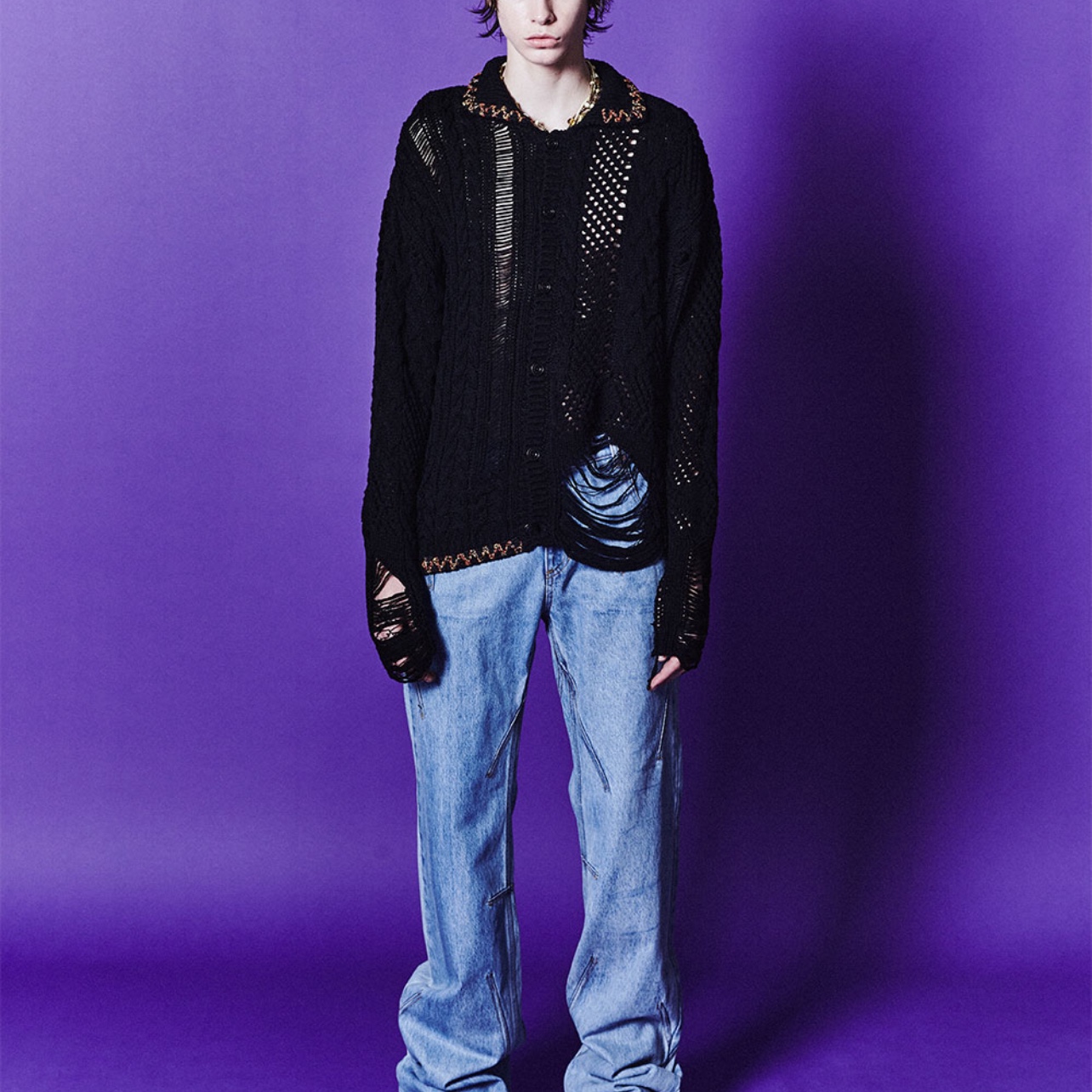 Palace Fleece Tri-Ferg Crew Navy - 23SS, [KREAM 단독] ADSB Andersson Bell Sauvage Cotton Cardigan Black 착용 스타일 - 3