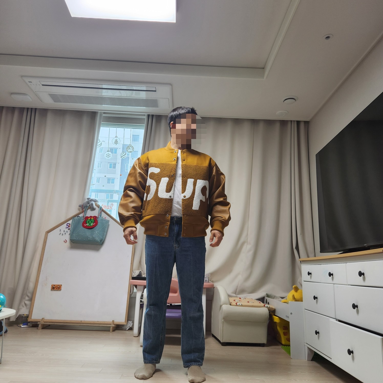 Supreme Big Logo Chenille Varsity Jacket Mustard - 24SS 착용 스타일 - 5