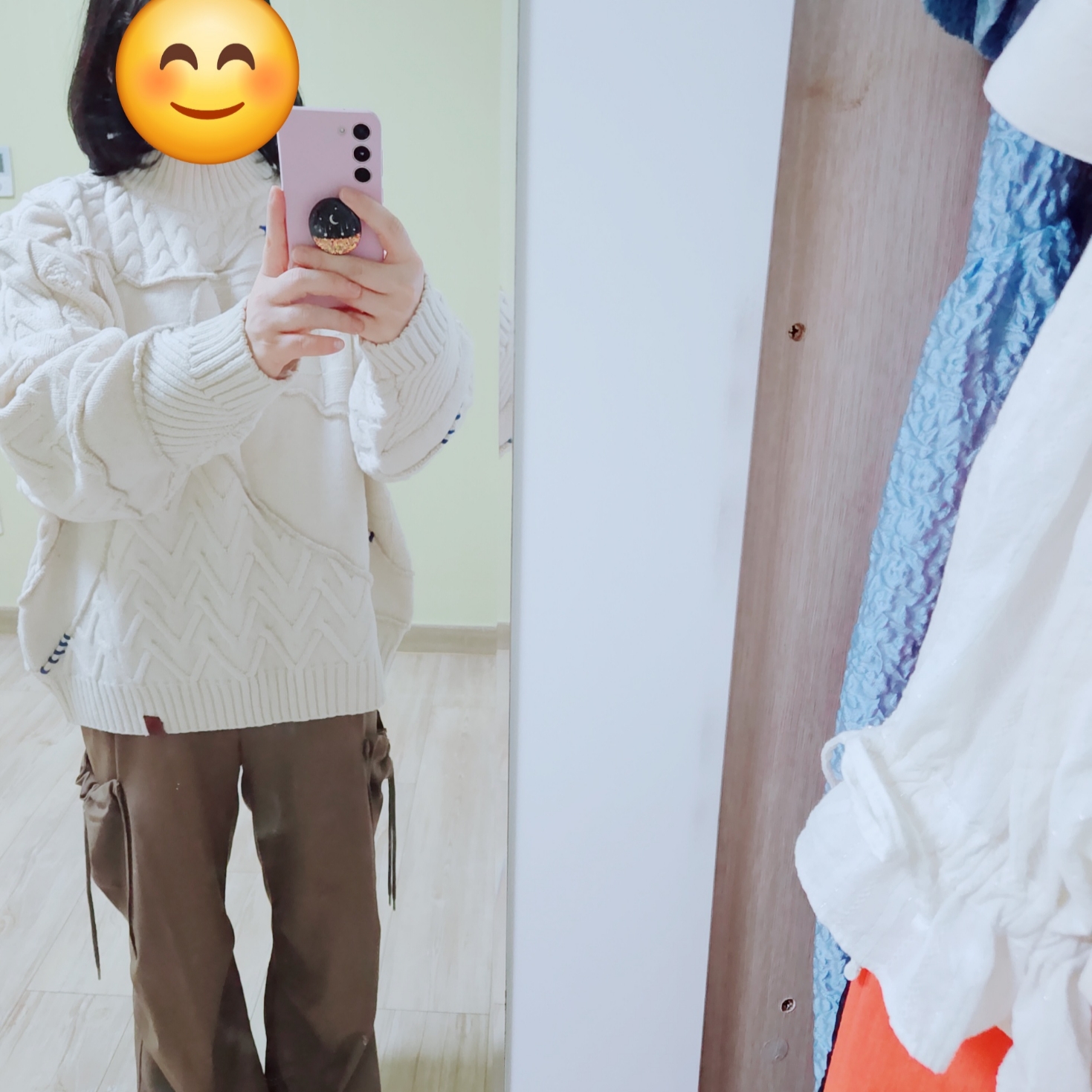 Zara x Ader Error Patchwork Oversize Knit Sweater Cream 착용 스타일