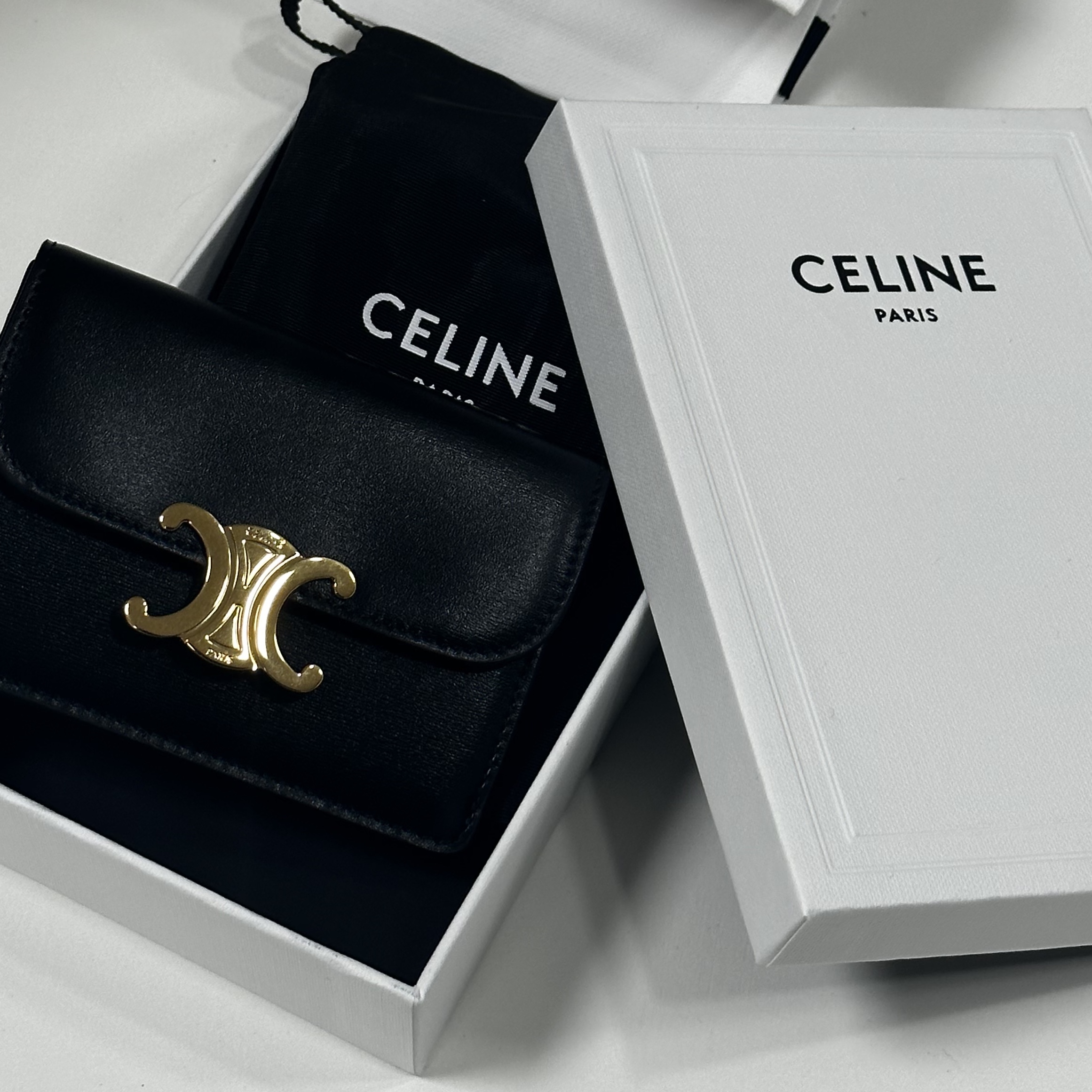 Celine Card Holder with Flap in Shiny Calfskin Black 착용 스타일 - 1