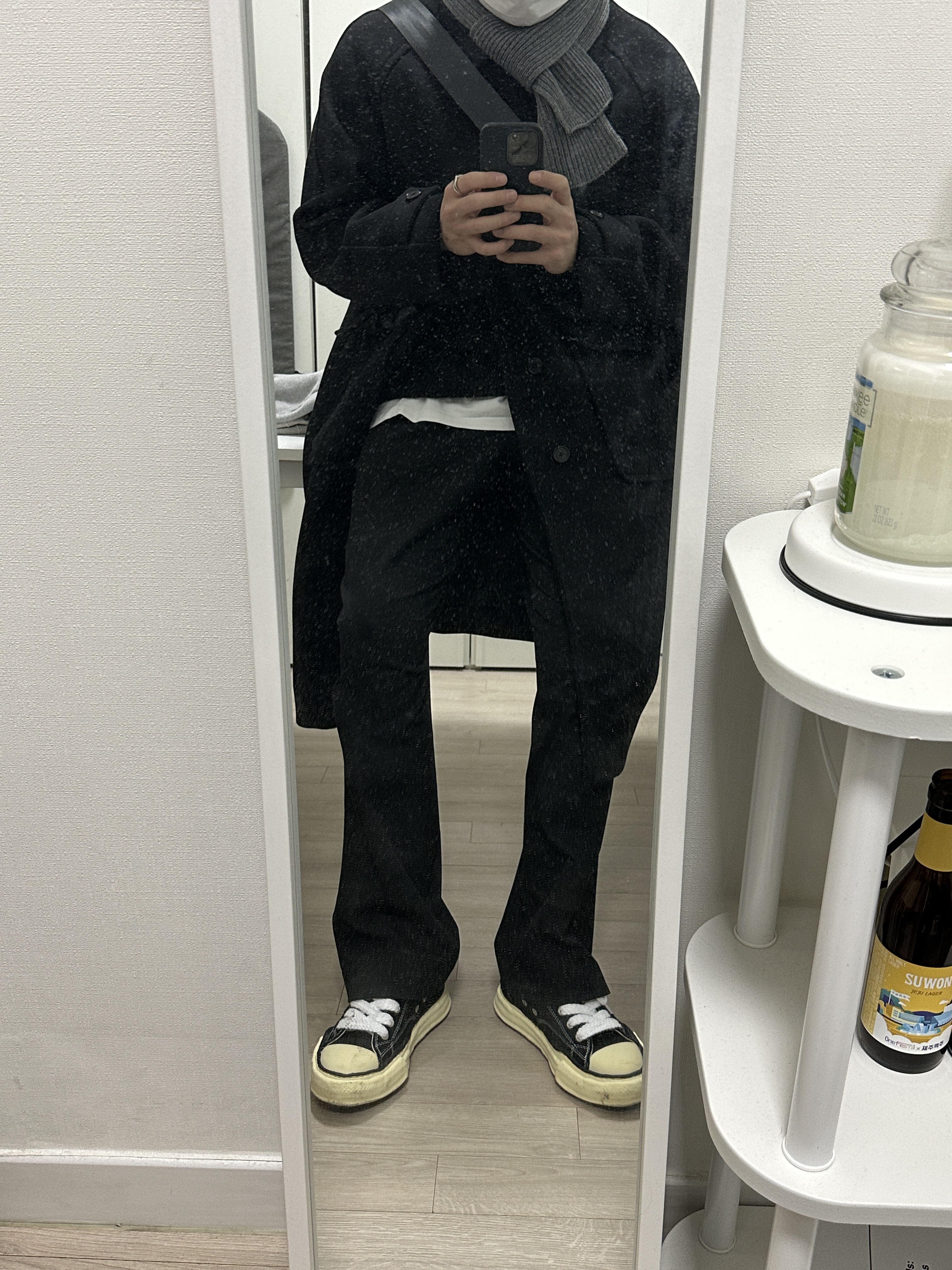 Maison Mihara Yasuhiro Peterson VL OG Sole Canvas Low-top Sneakers Black, Andersen Andersen Scarf Grey 착용 스타일