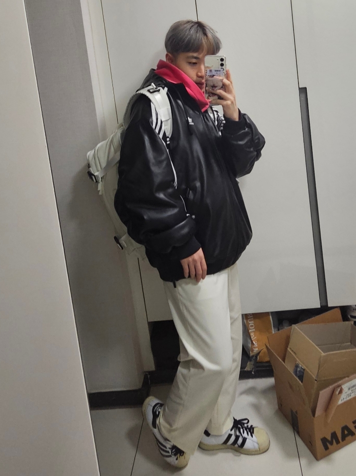 (W) Adidas Adilenium Xl Faux Leather Jacket Black - KR Sizing, IAB Studio Pigment Hoodie Coral 착용 스타일