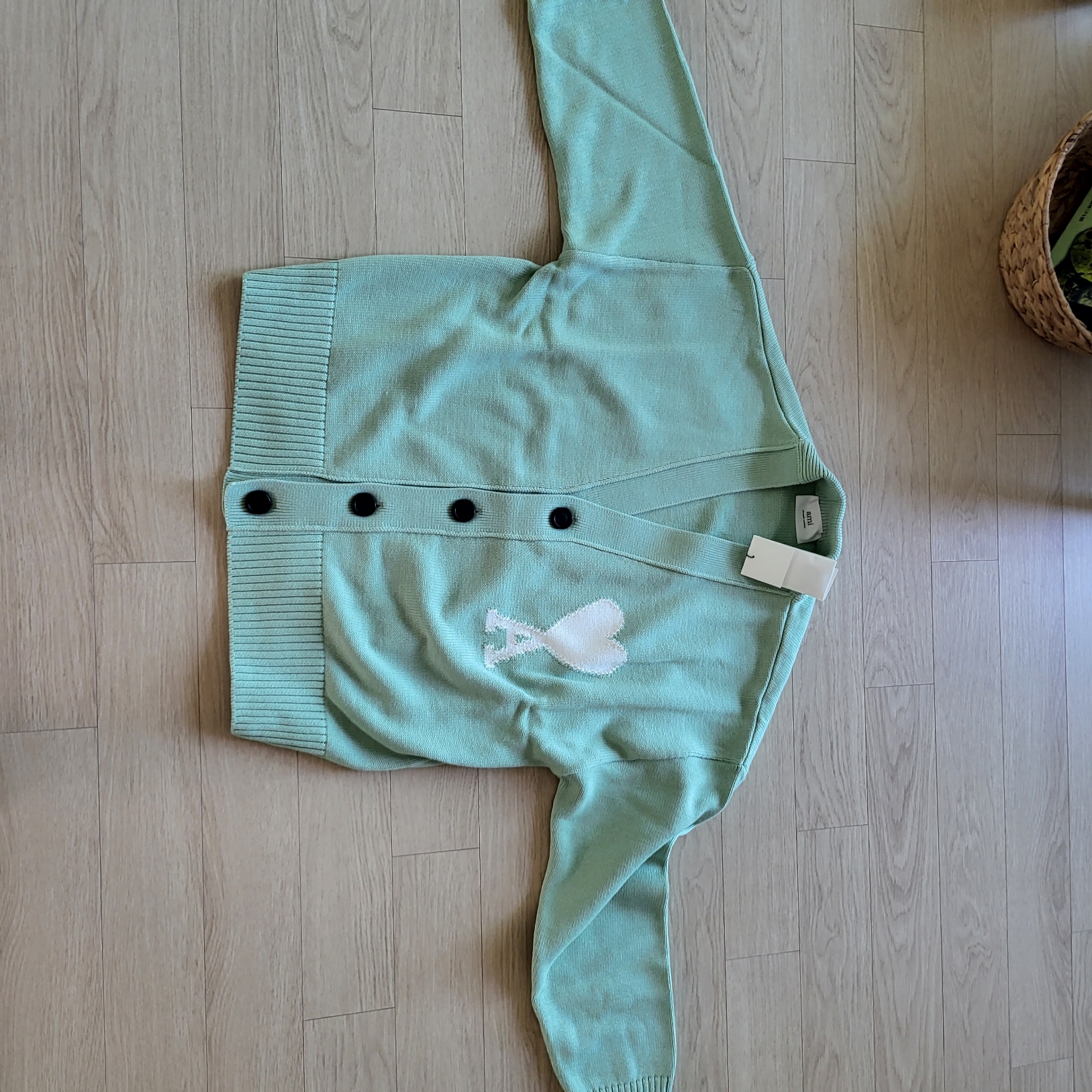 AMI de Coeur Oversize Cardigan Aqua - 22SS 착용 스타일