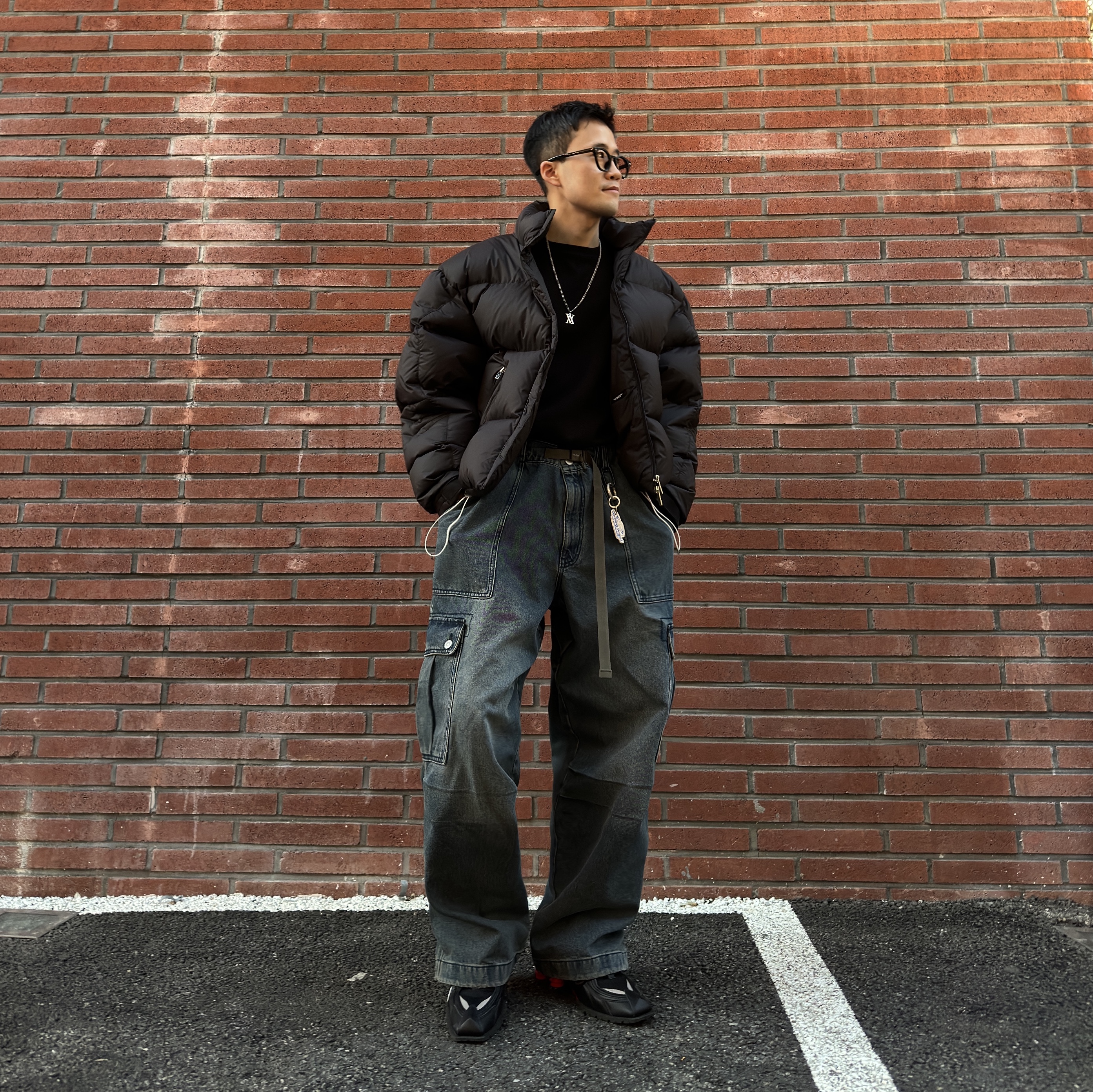 Opening Project Identity Down Jacket Black, Nike x Martine Rose Shox MR4 Black 착용 스타일 - 4
