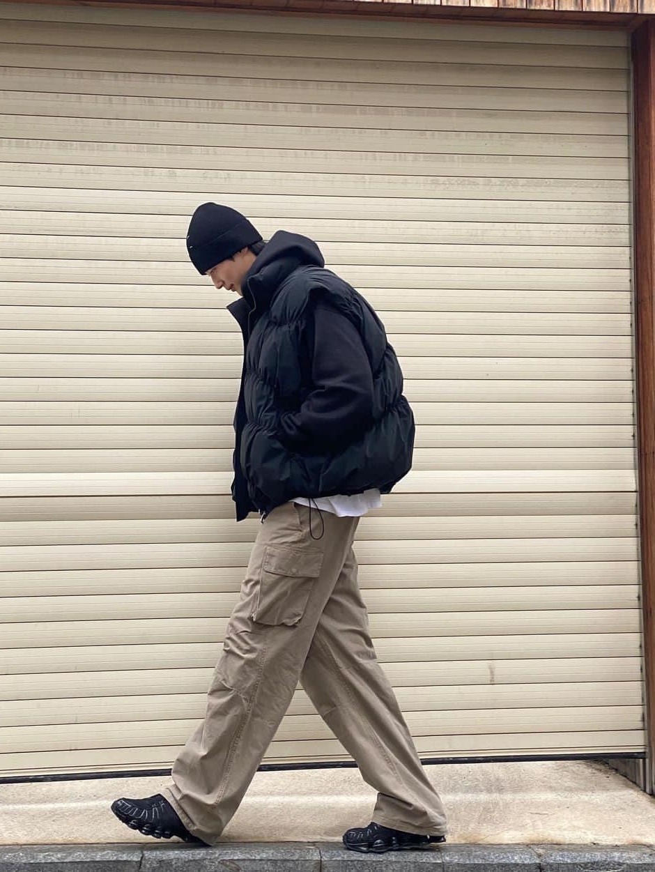 Moncler Almaz Down Gilet Black Navy Blue - 23FW, Ader Error Aren Down Vest Noir 착용 스타일 - 4