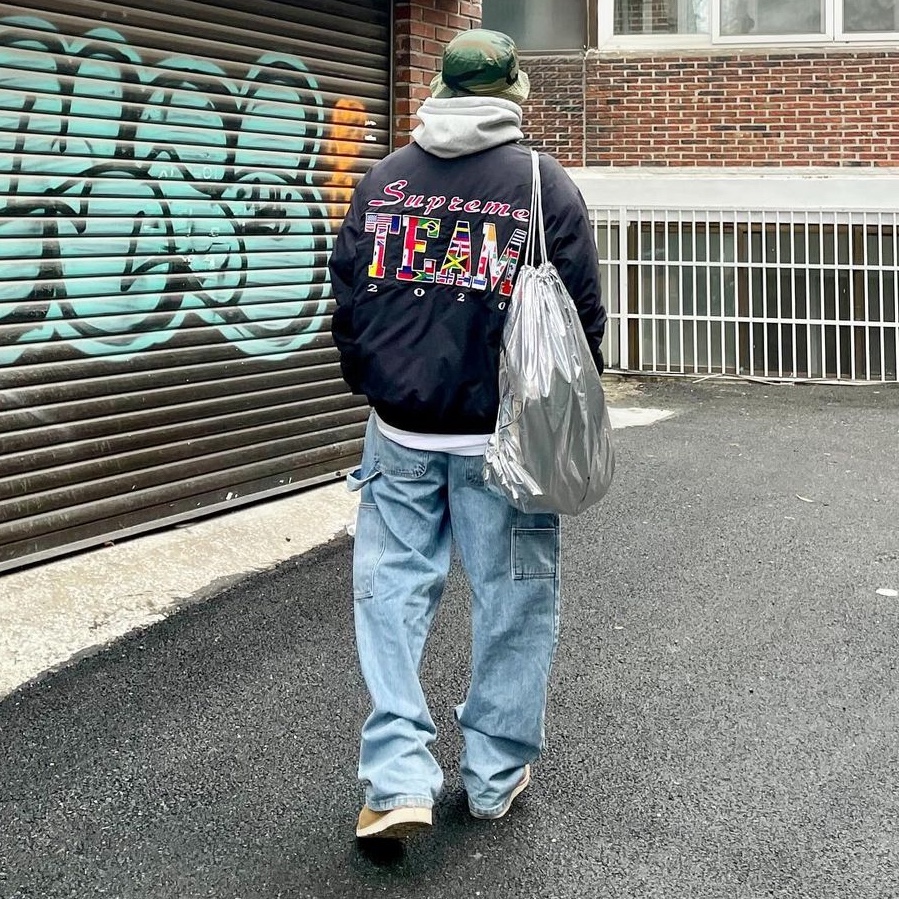 Supreme Team Puffy Jacket Black - 20SS 착용 스타일 - 2