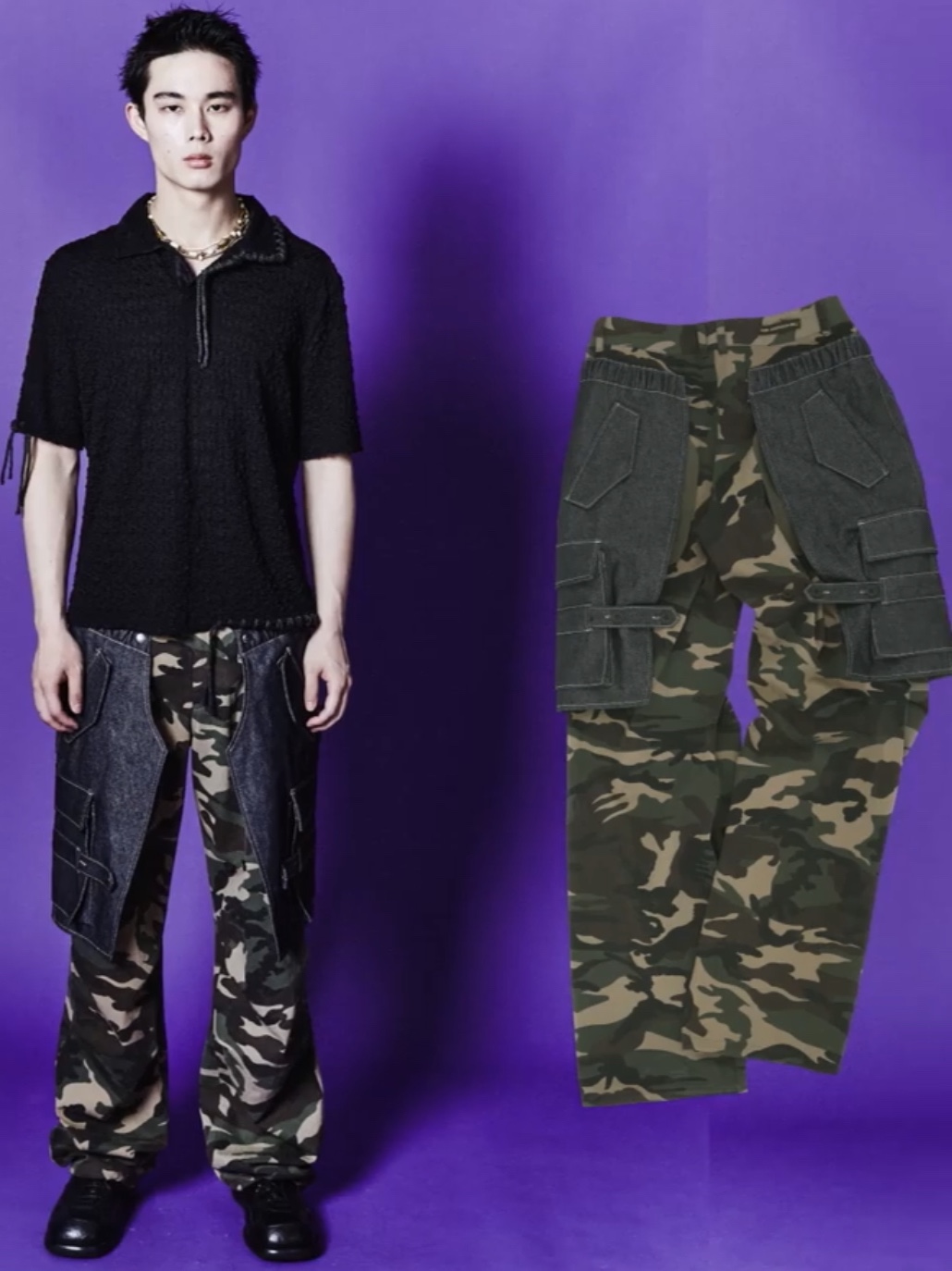 [KREAM 단독] ADSB Andersson Bell Raptor Layered Cargo Pants Indigo Green 착용 스타일 - 3