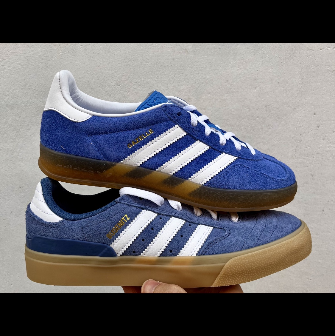 (W) Adidas Gazelle Indoor Blue Fusion Cloud White, Adidas Busenitz Vulc 2 Crew Blue White 착용 스타일 - 2