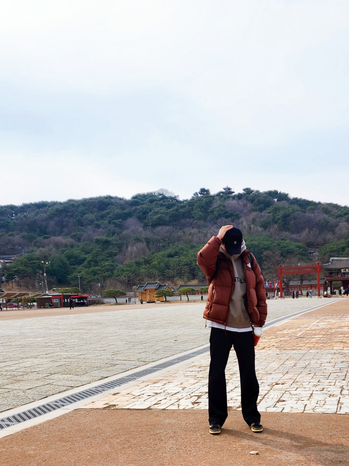 The North Face 1996 Retro Nuptse Jacket Dark Oak, Jordan 1 x Travis Scott Retro Low OG SP Mocha 착용 스타일 - 1