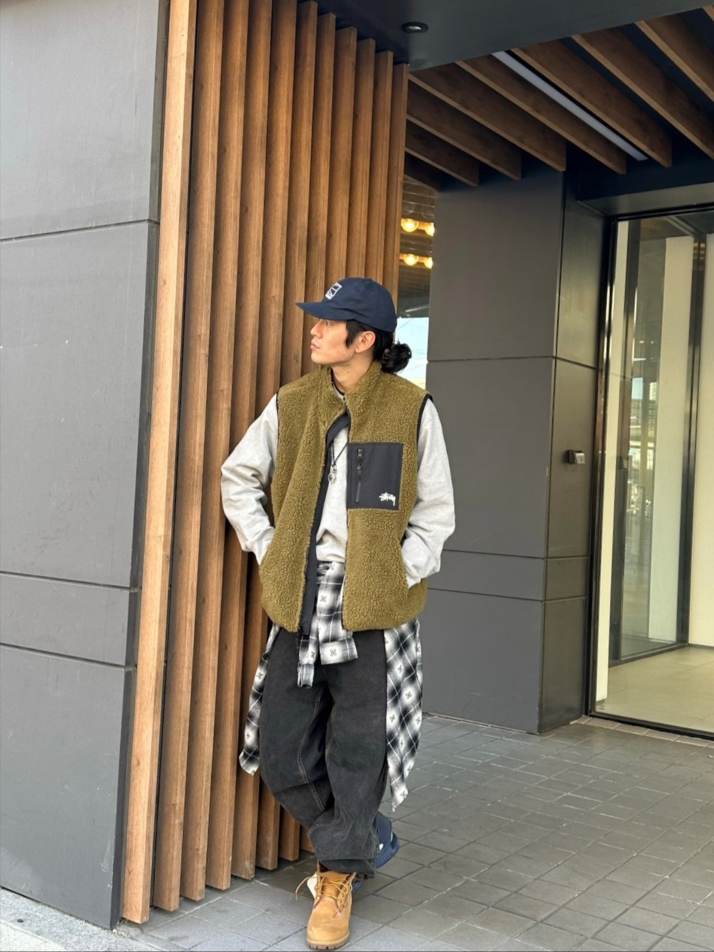 Timberland Premium 6 inch Waterproof Boot Wheat Nubuck - Wide, Stussy Sherpa Reversible Vest Olive 착용 스타일 - 2