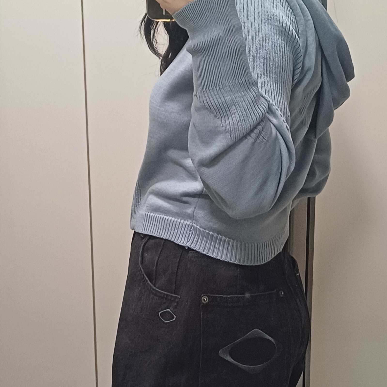 (W) Mischief Rhombus Slouchy Washed Jeans Black 착용 스타일 - 2