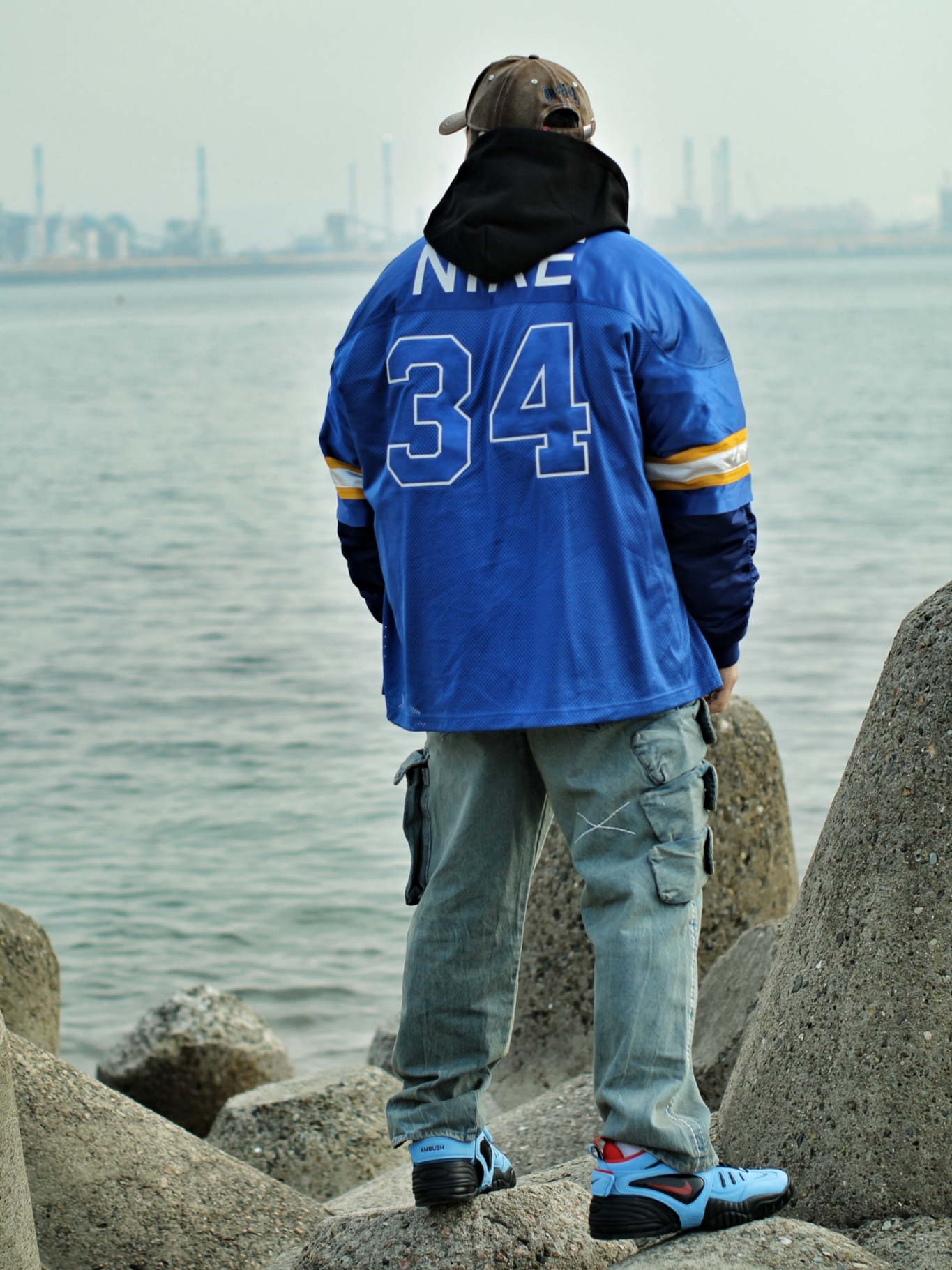 Diesel C-Vars Terry Patch Baseball Cap Light Brown, Nike x Ambush Jacket Deep Royal Blue - Asia 착용 스타일 - 3