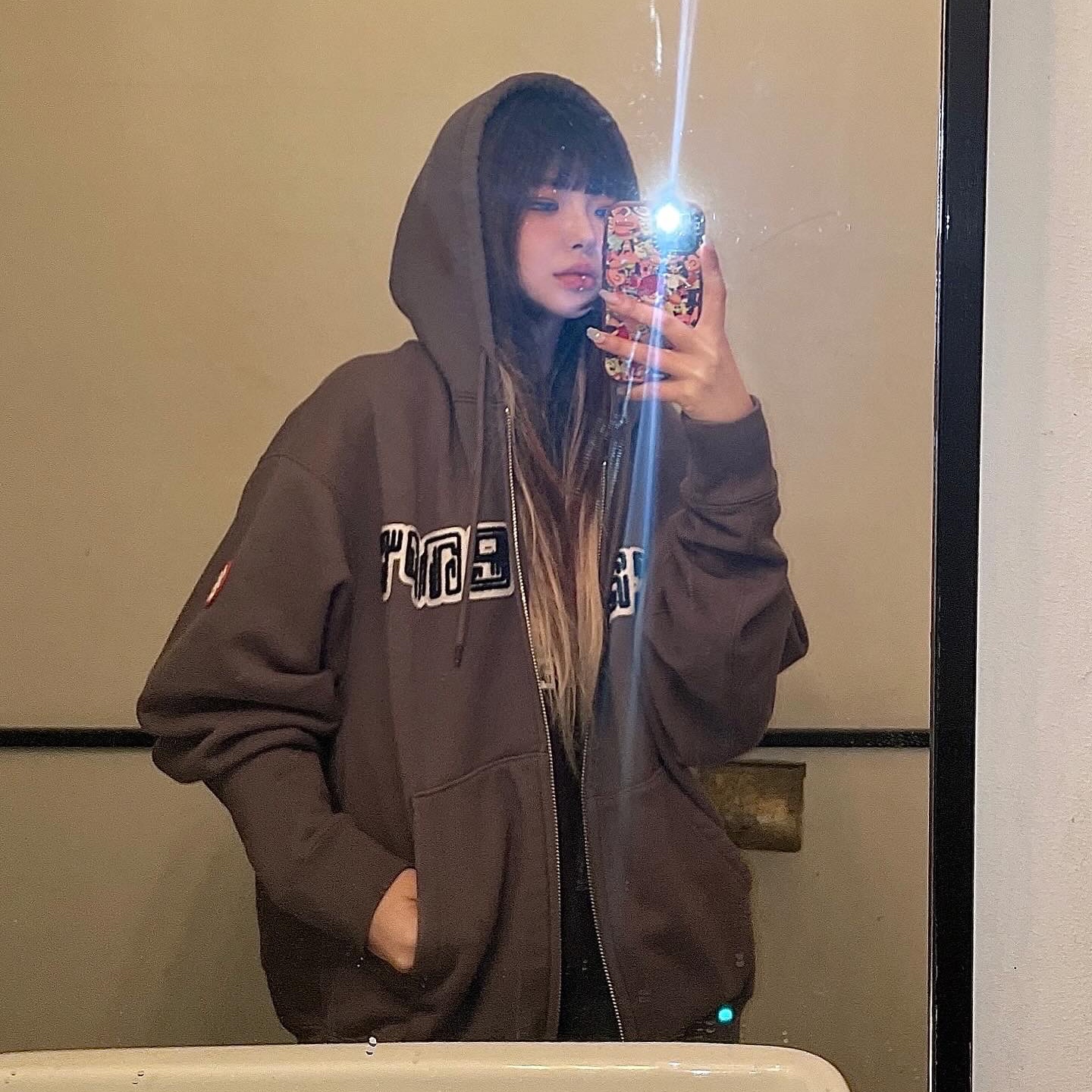Cav Empt Embroidery Zip Hoody Charcoal - 24SS 착용 스타일