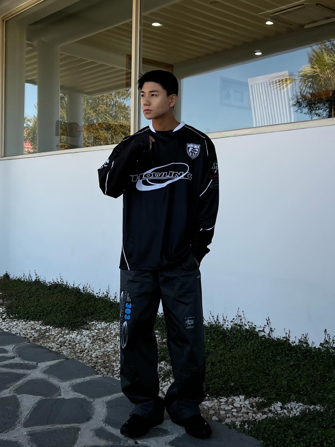 Nike x Ambush Air Adjust Force SP Black and Psychic Purple, Opening Project 303 Stadium Pants Charcoal 착용 스타일 - 4