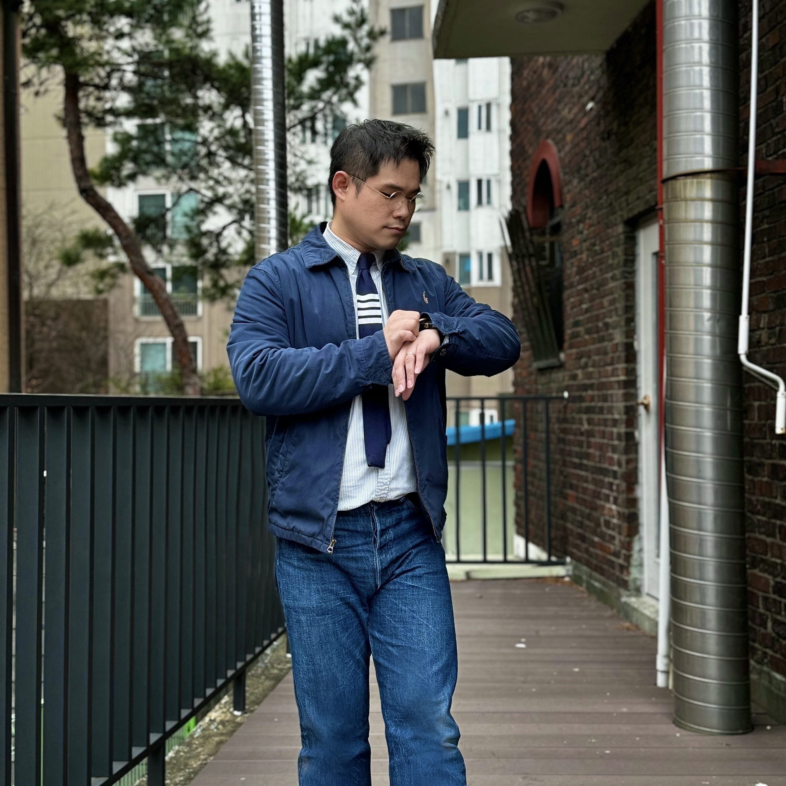 Warehouse & Co. Lot 2nd-Hand 1100 Pants Used Wash Medium Indigo 착용 스타일 - 3