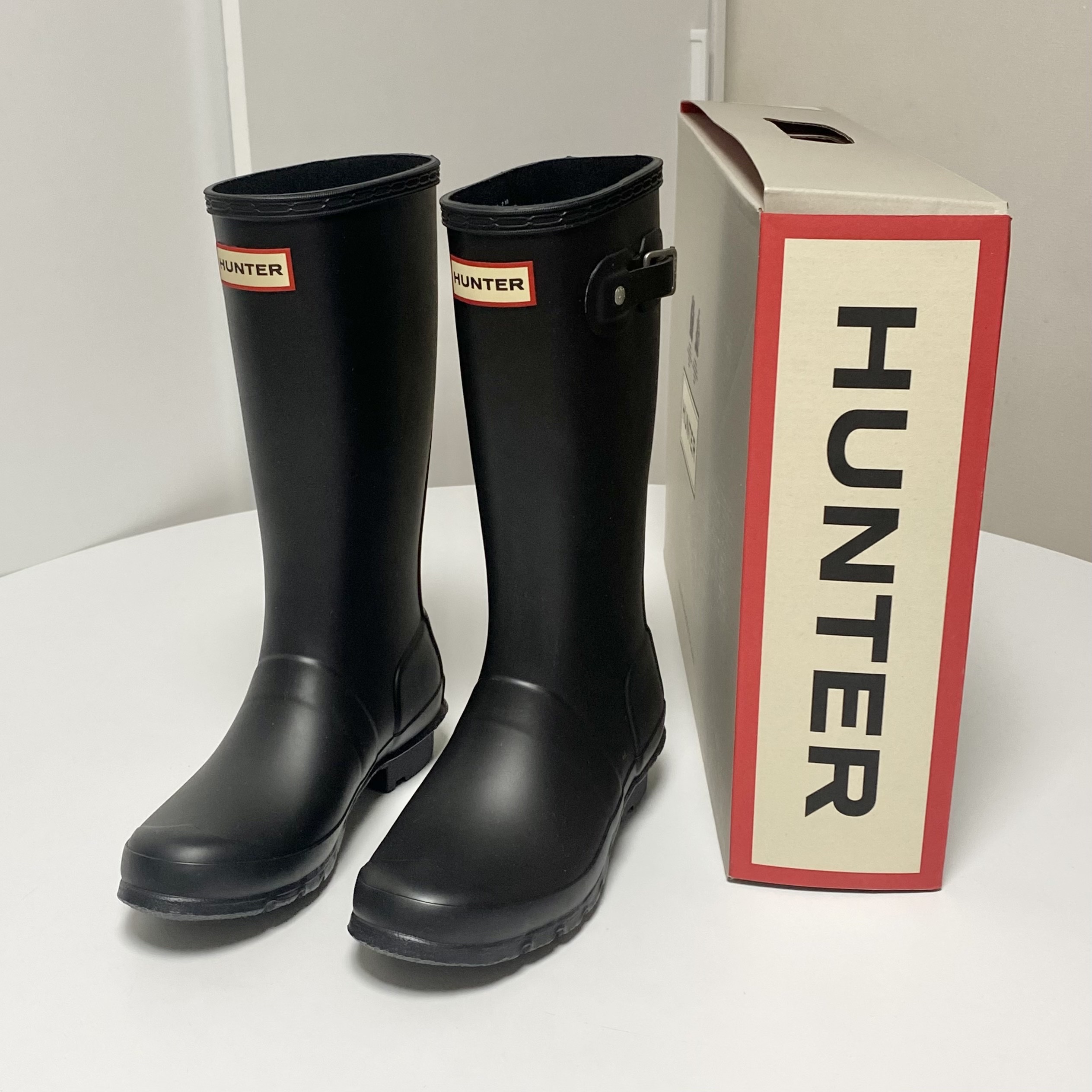 (Kids) Hunter Original Large Back Stripe Rain Boots Black 착용 스타일