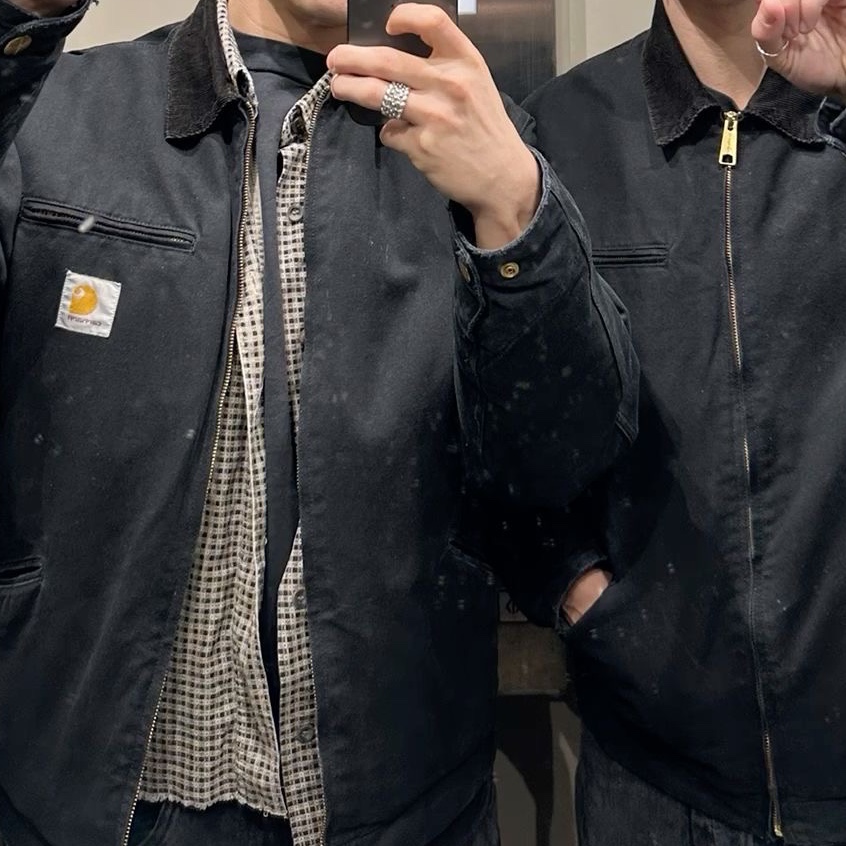 Carhartt WIP Organic Cotton Dearborn Canvas Detroit Jacket Black Rinsed - Spring 착용 스타일 - 3