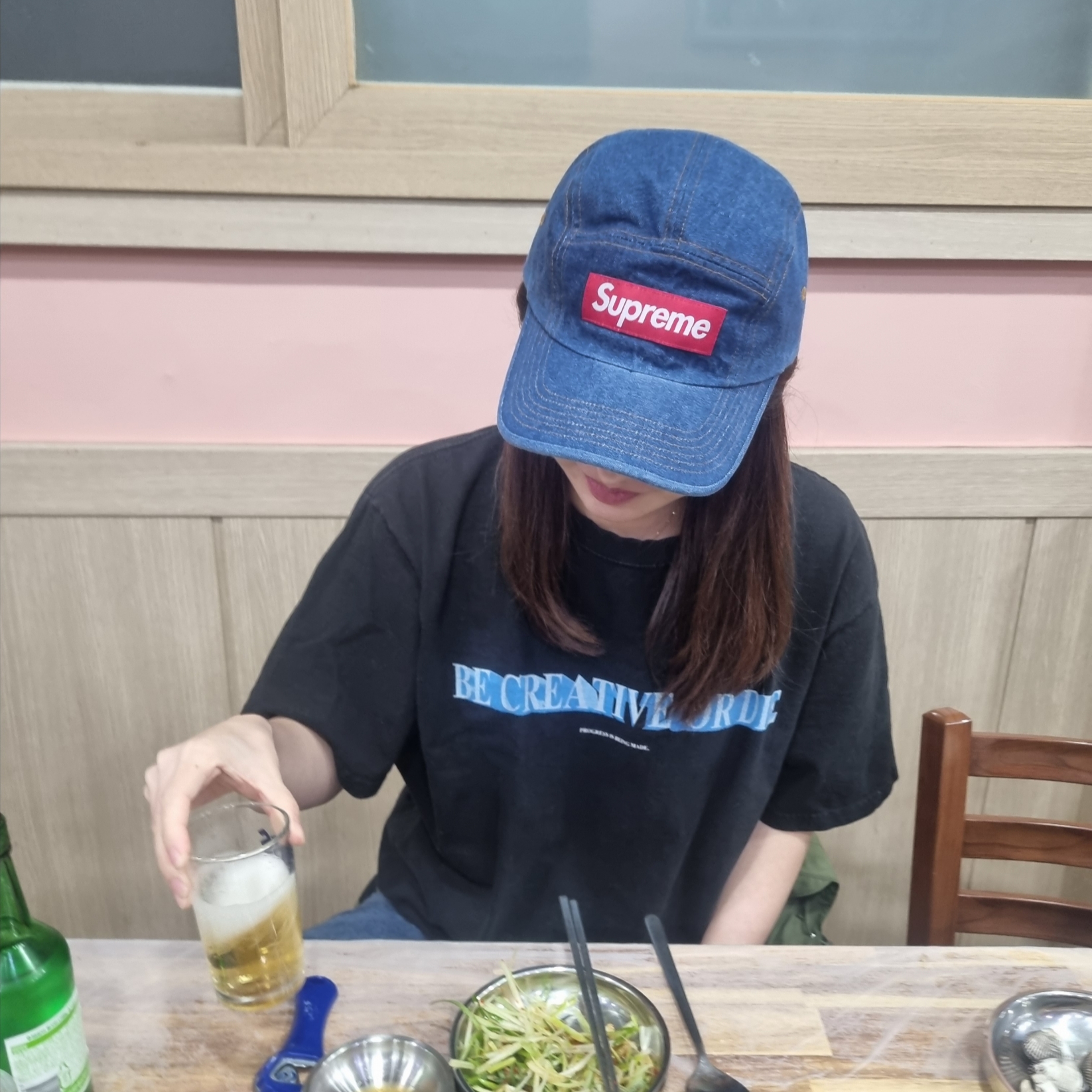 Supreme Washed Chino Twill Camp Cap Denim - 22FW, Adidas Samba OG Black White Gum 착용 스타일 - 2