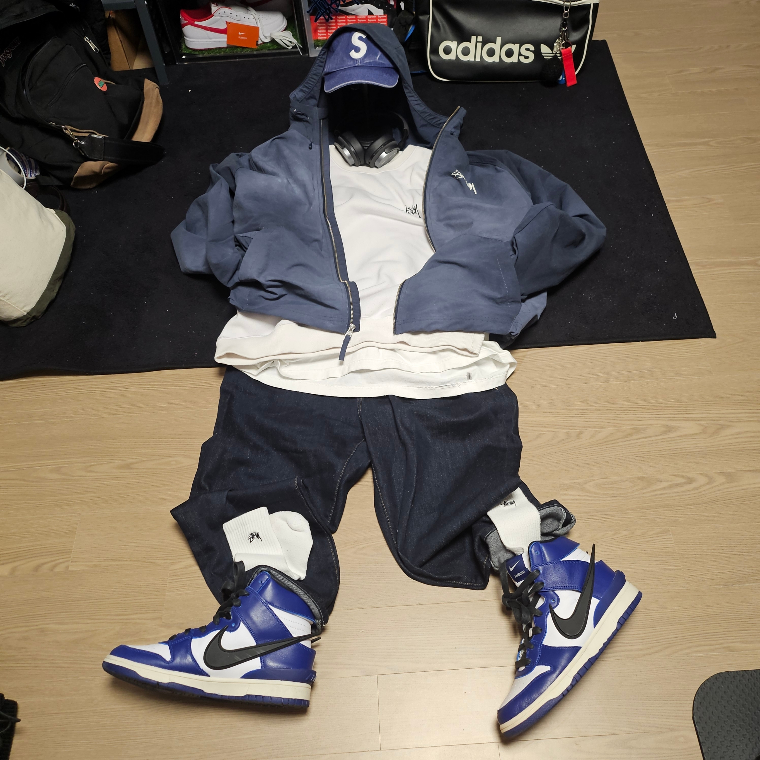 Oakley Eye Jacket Redux Matte Black Frame Prizm Grey Lenses High Bridge Fit, Stussy Wave Dye Beach Shell Jacket Navy 착용 스타일