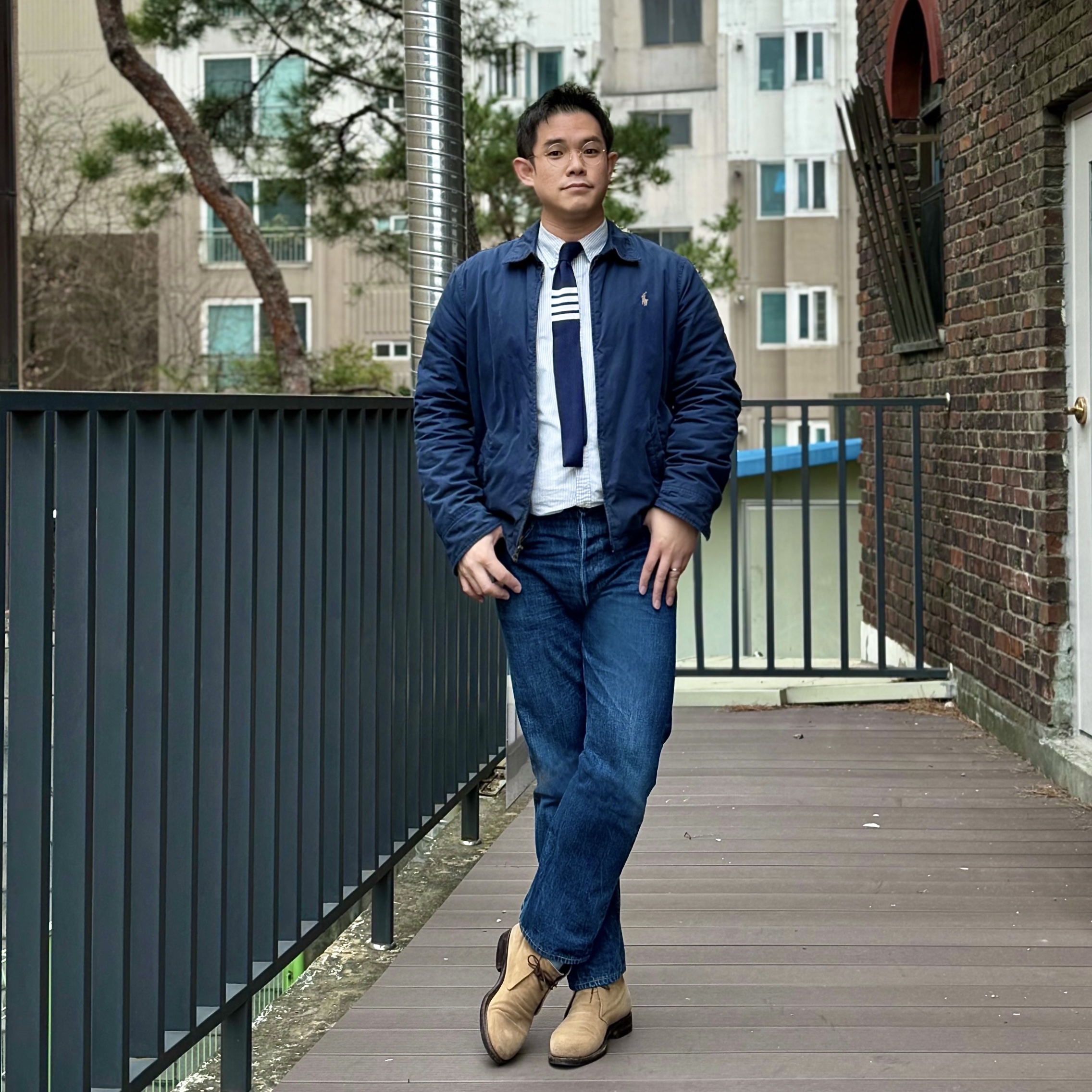 Warehouse & Co. Lot 2nd-Hand 1100 Pants Used Wash Medium Indigo 착용 스타일 - 1