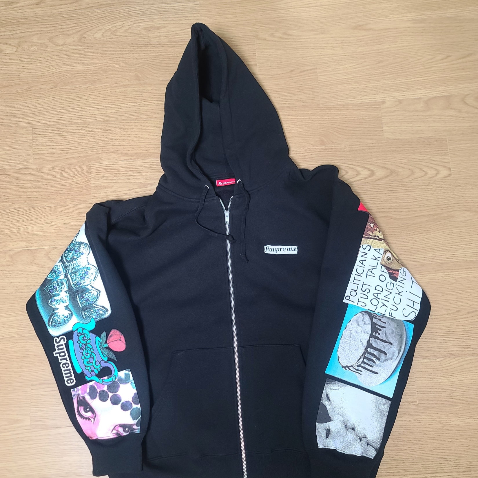 Supreme Spread Zip Up Hooded Sweatshirt Black - 24SS 착용 스타일 - 2