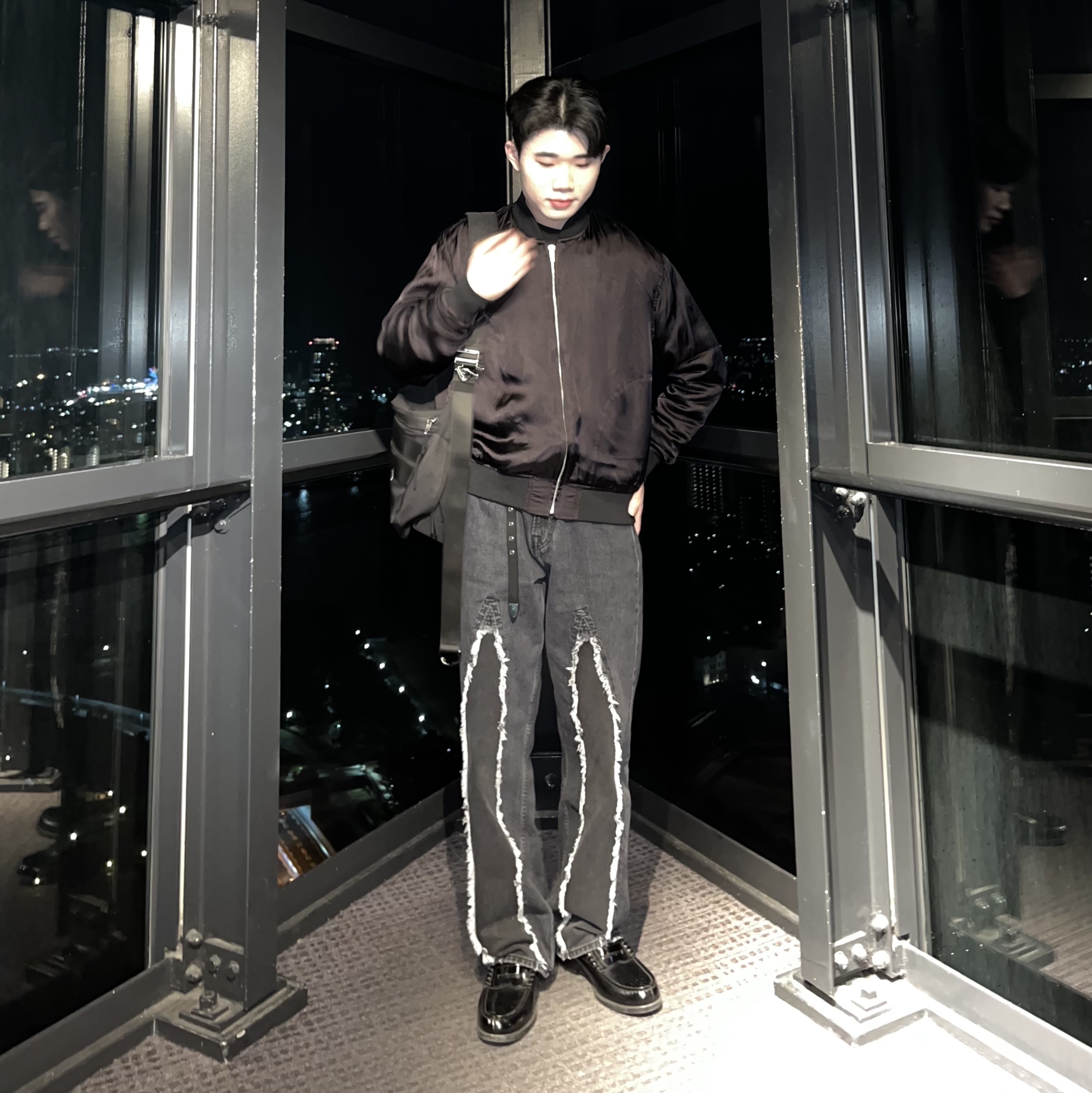 CDG '84-85 Staff Blouson Black, Our Legacy Third Cut Slash Denim Black 착용 스타일 - 2