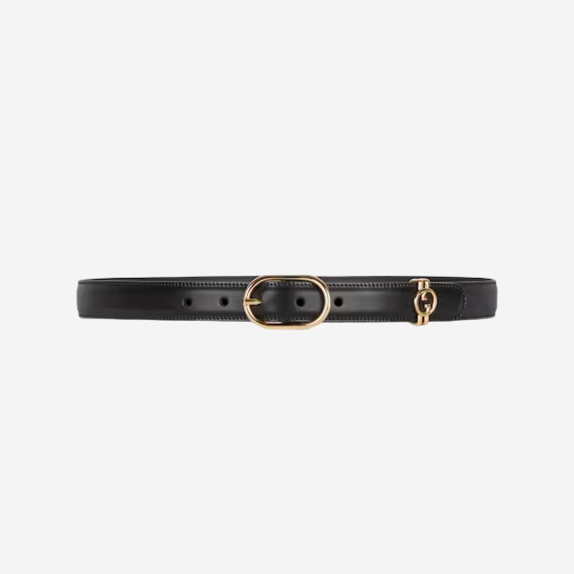 (W) Gucci Belt with Round Interlocking G Black Leather 상세 이미지 1