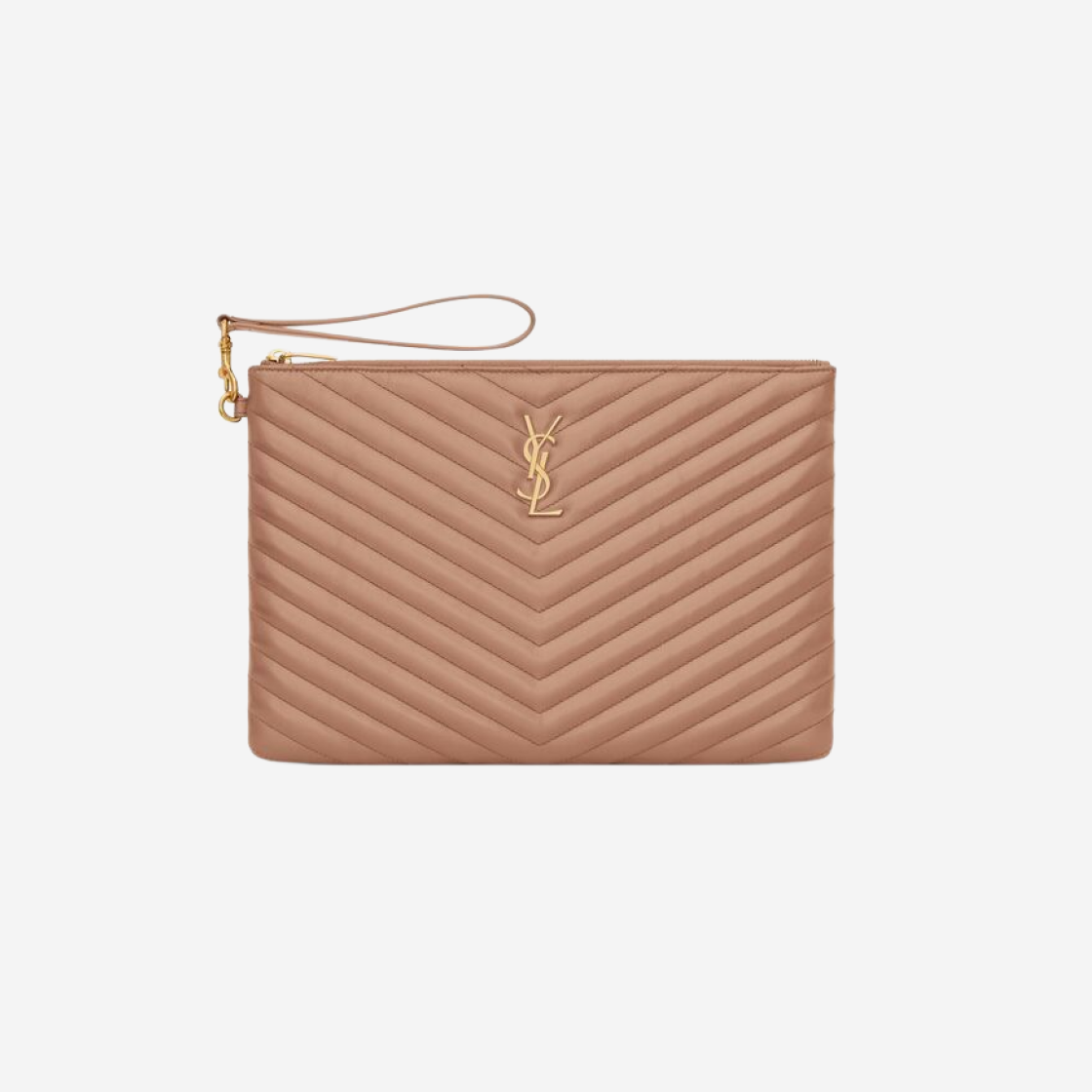 Saint Laurent Gold Monogram Cassandre Matelasse Tablet Pouch in Quilted Leather Vintage Peach 상세 이미지 1