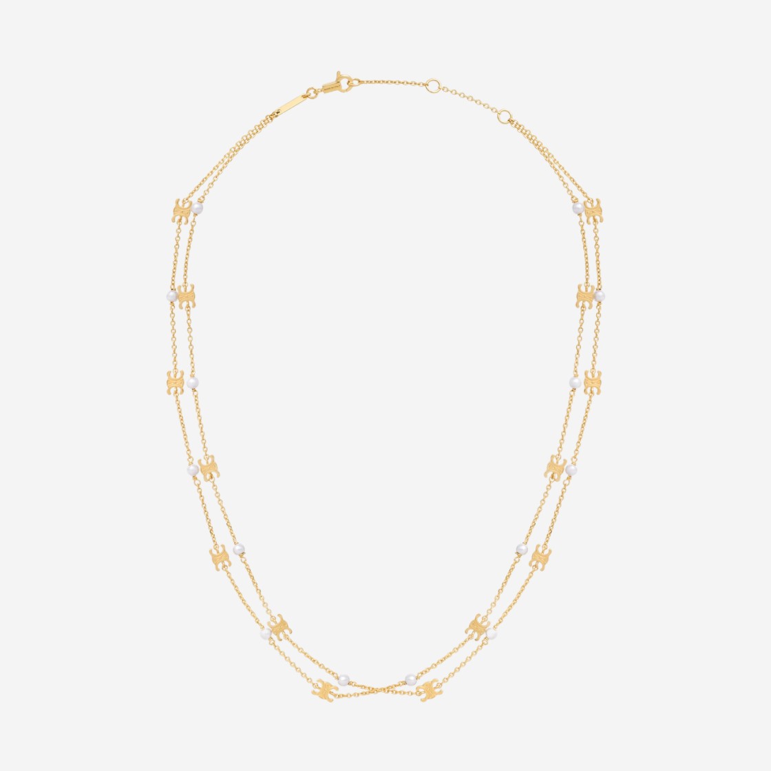 (W) Celine Triomphe Pearl Double Necklace in Brass with Gold Finish Resin Pearls Gold Ivory 상세 이미지 1