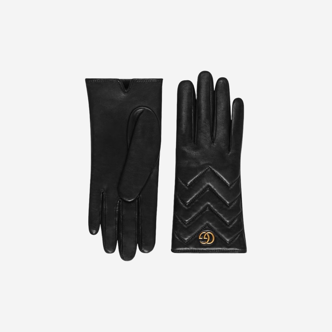 (W) Gucci GG Marmont Chevron Leather Gloves Black 상세 이미지 1